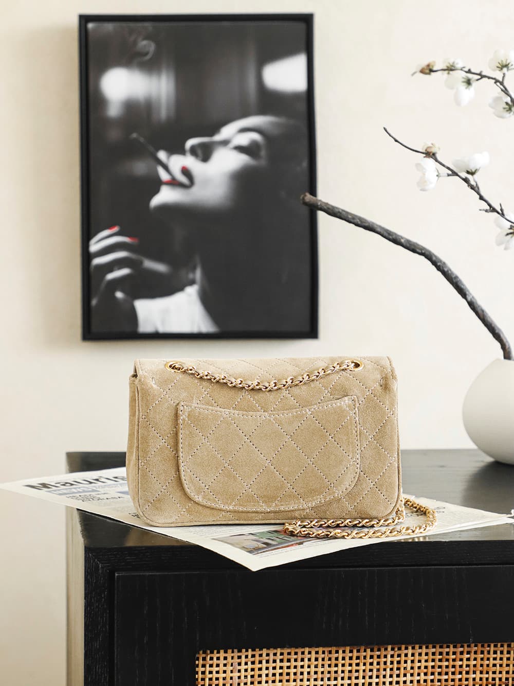 Chanel Maxi Flap bag Suede Calfskin & Gold-Tone Metal Dark Beige AS6627 A