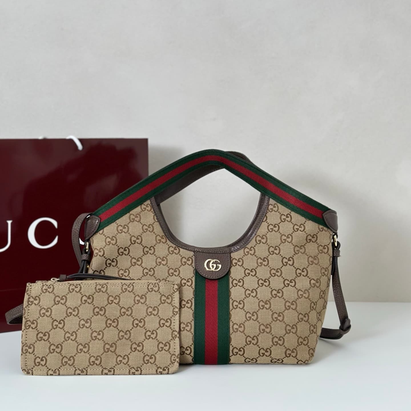 Gucci Giglio small tote bag 860845 beige and brown GG canvas High