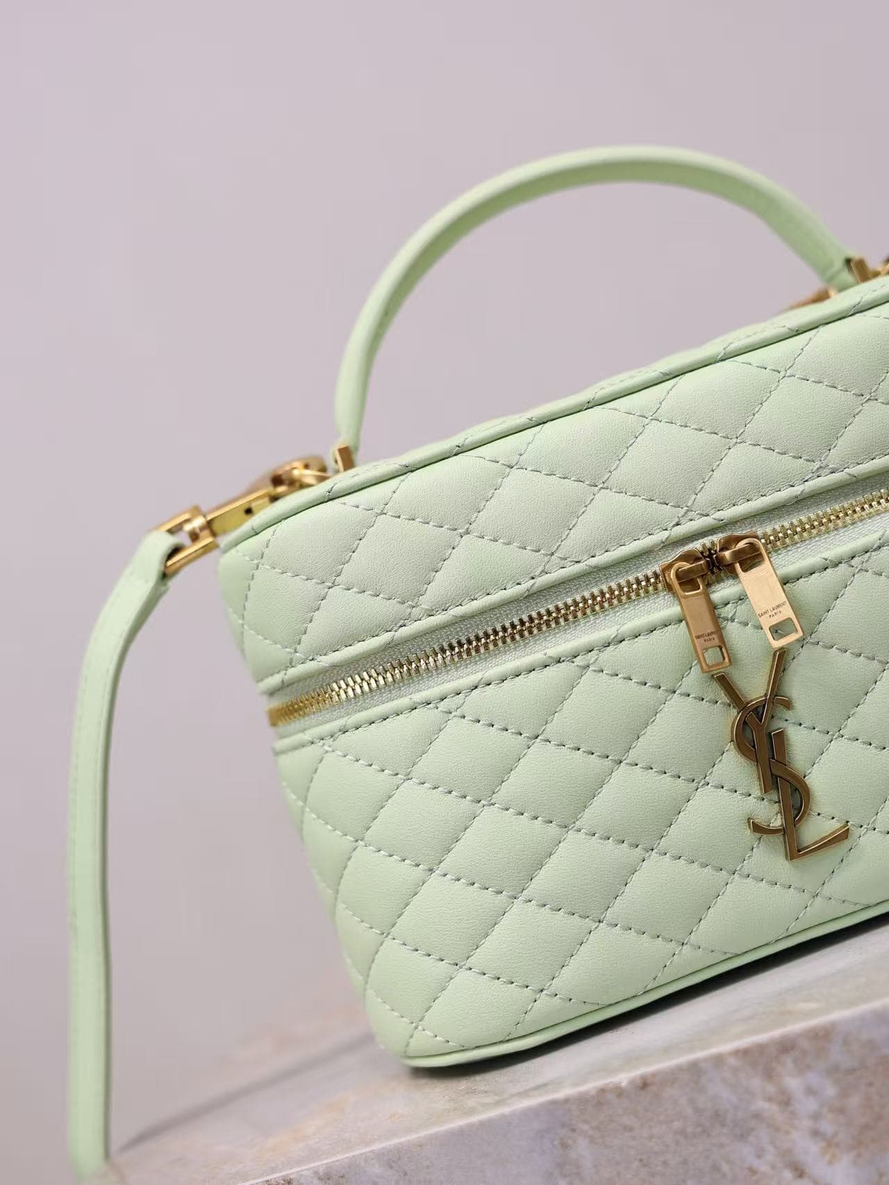 Saint Laurent Gaby mini lambskin vanity bag in light green high
