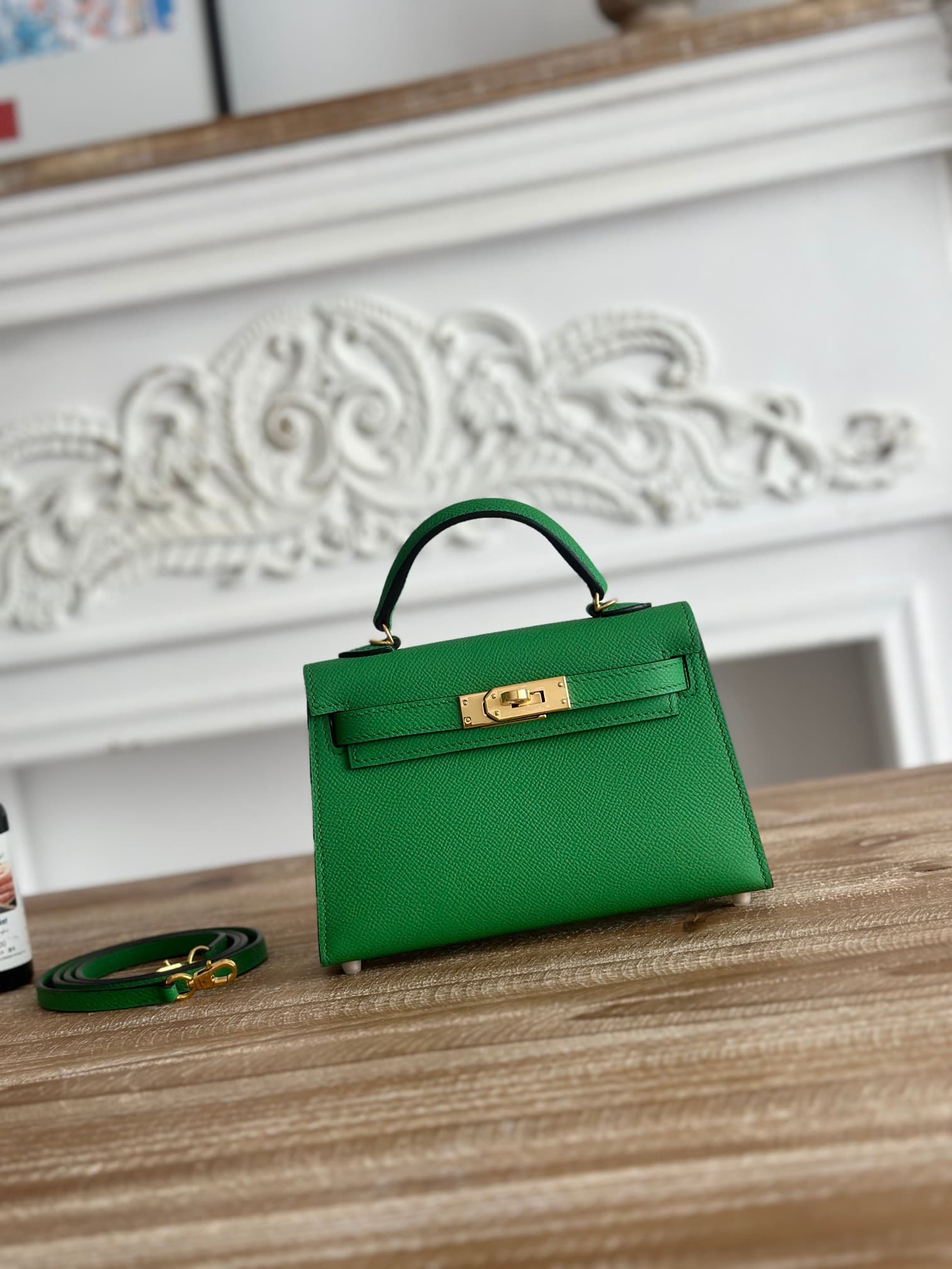 Hermes Kelly Mini II Bag Epsom Leather WAX Bamboo High