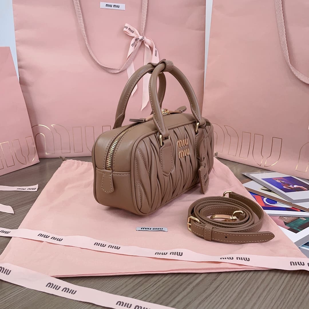 Miu Miu Arcadie matelassé nappa leather bag 5BB142 Beige High