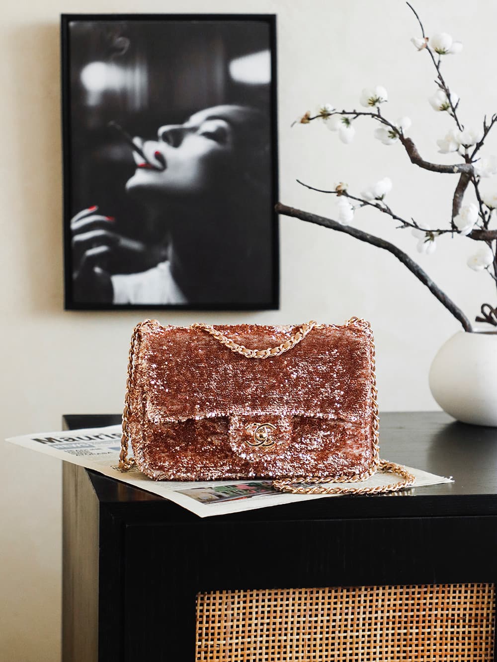 Chanel Flap Bag With Gold Sequins A