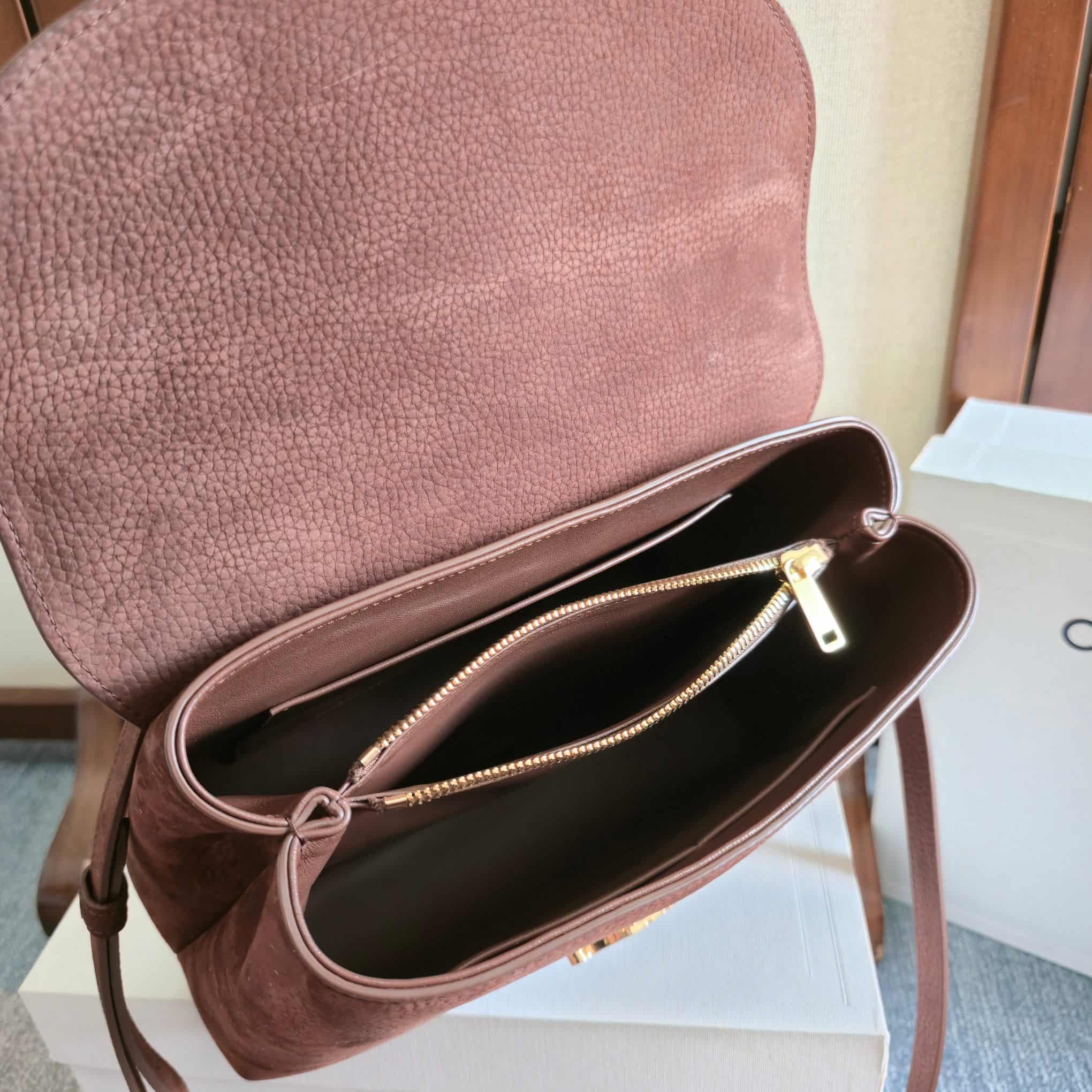 Celine Small Nino Bag in Chestnut Grained Nubuck Calfskin High