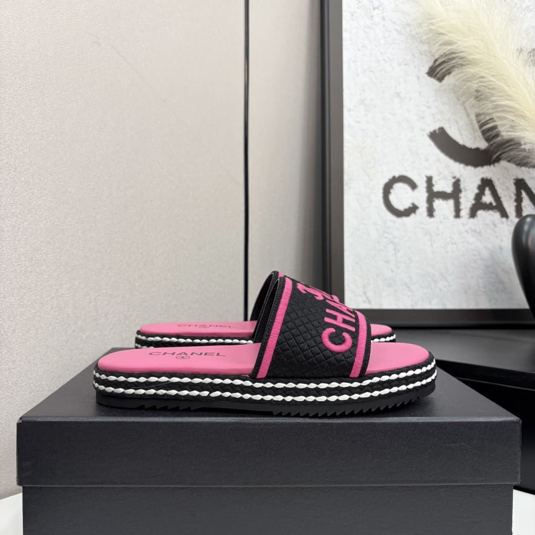 Chanel Lambskin Embroidered CC Mule Sandal Shoes Women