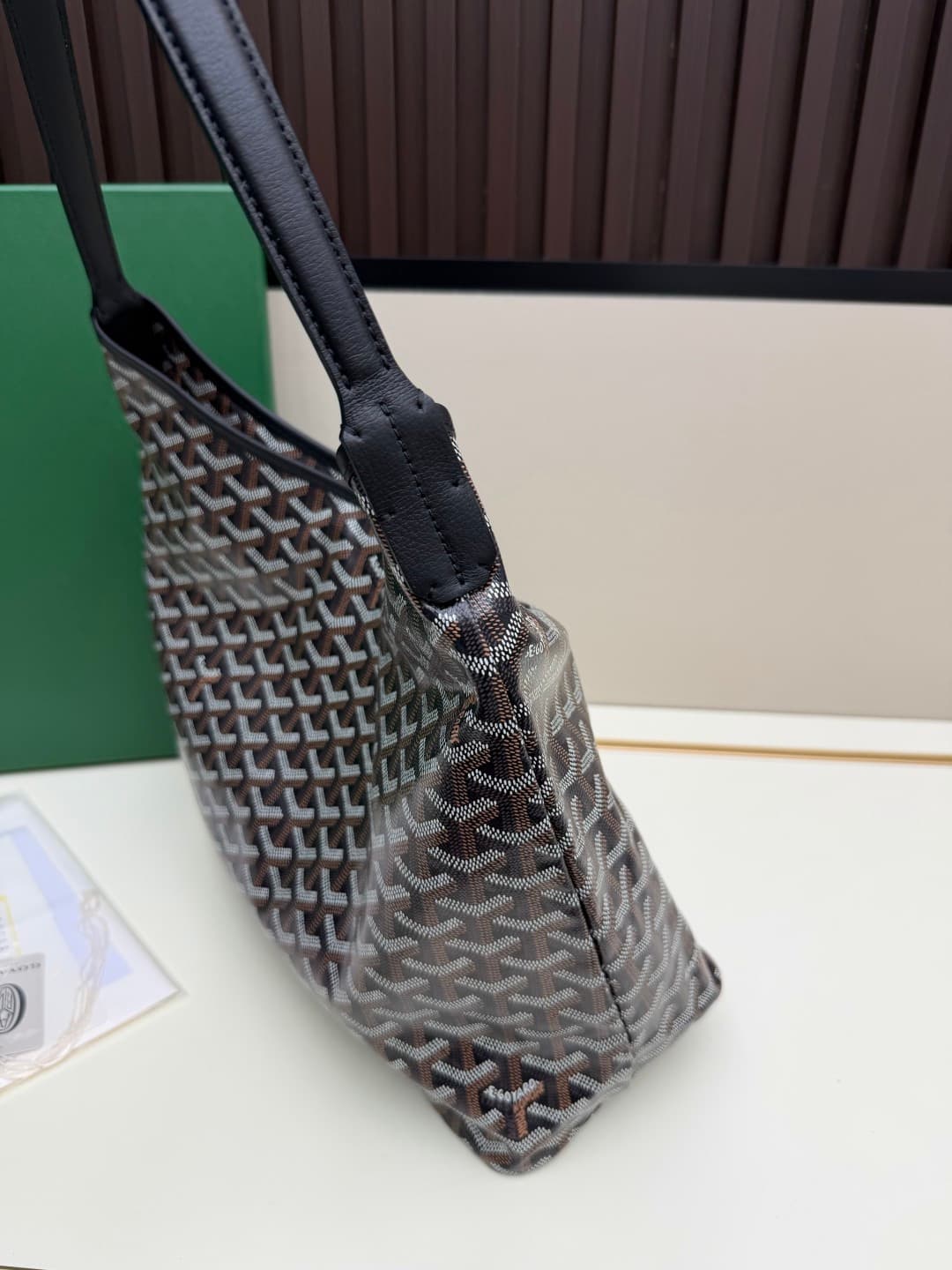 Goyard Bohème Black Hobo Bag Chevron Canvas and  White Painted Mascot High