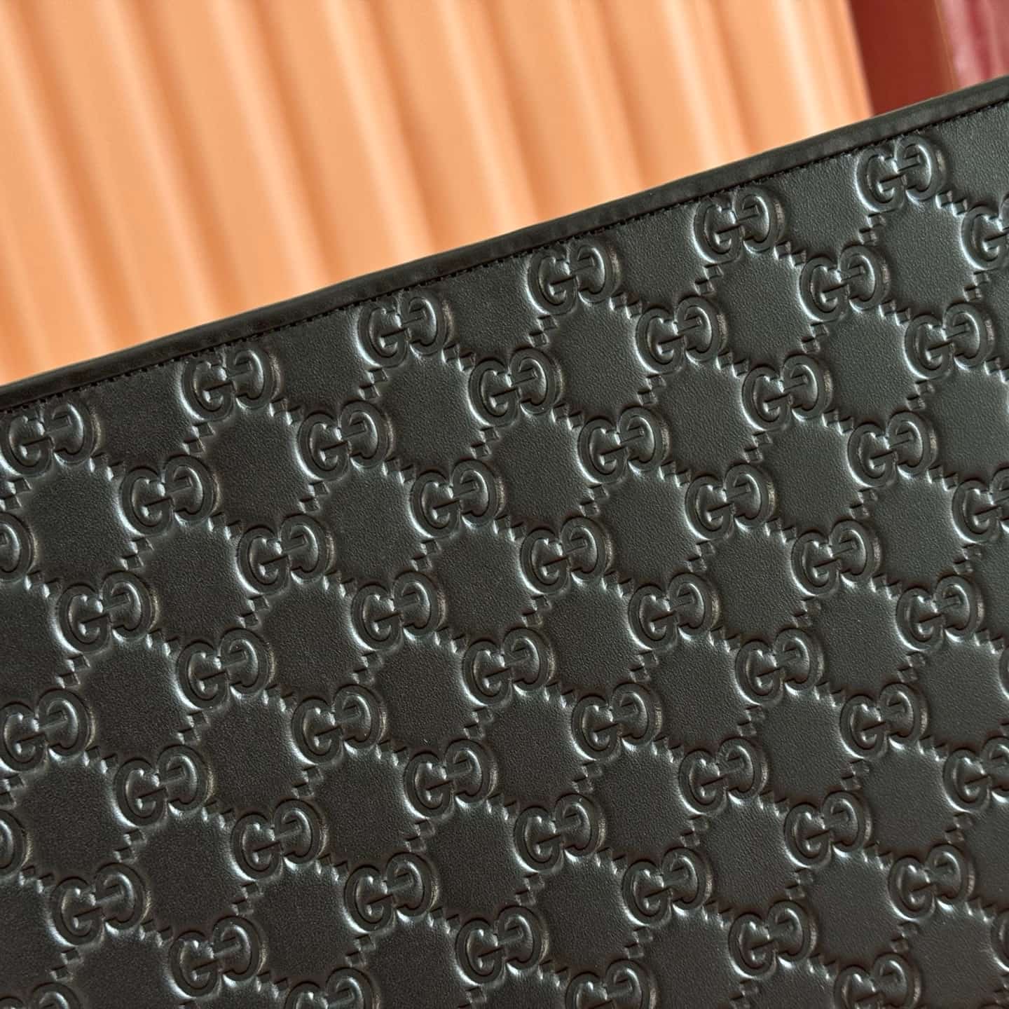 Gucci GG Emblem medium pouch Black embossed GG leather ‎850223 High