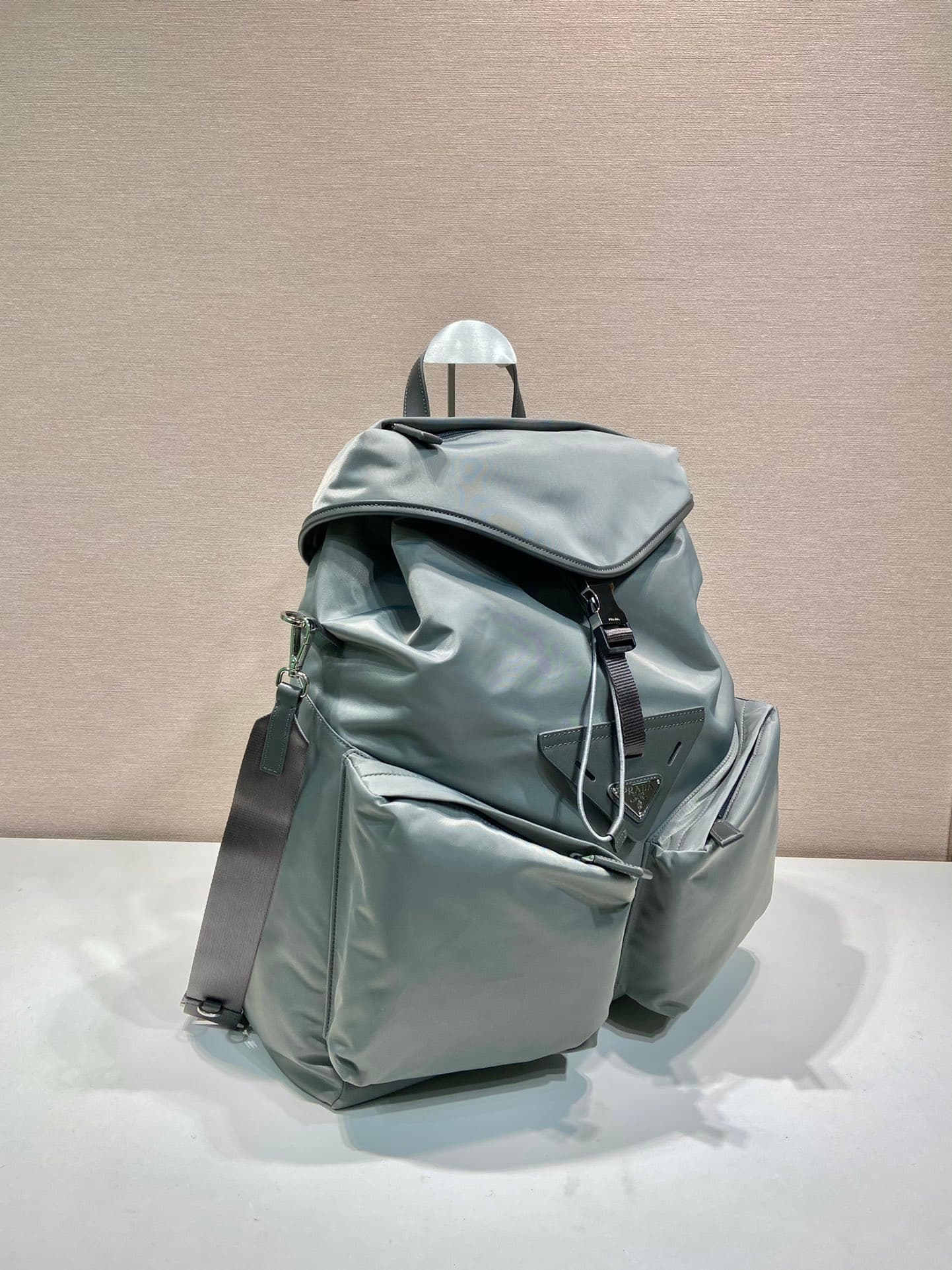 Prada Re-Nylon and leather backpack Light Ice Blue 2VZ108 High