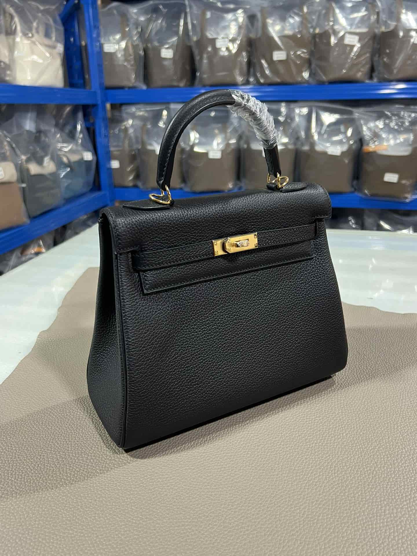 Hermes Kelly 25/28/32cm Retourne Bag Togo Leather In Black WAX High