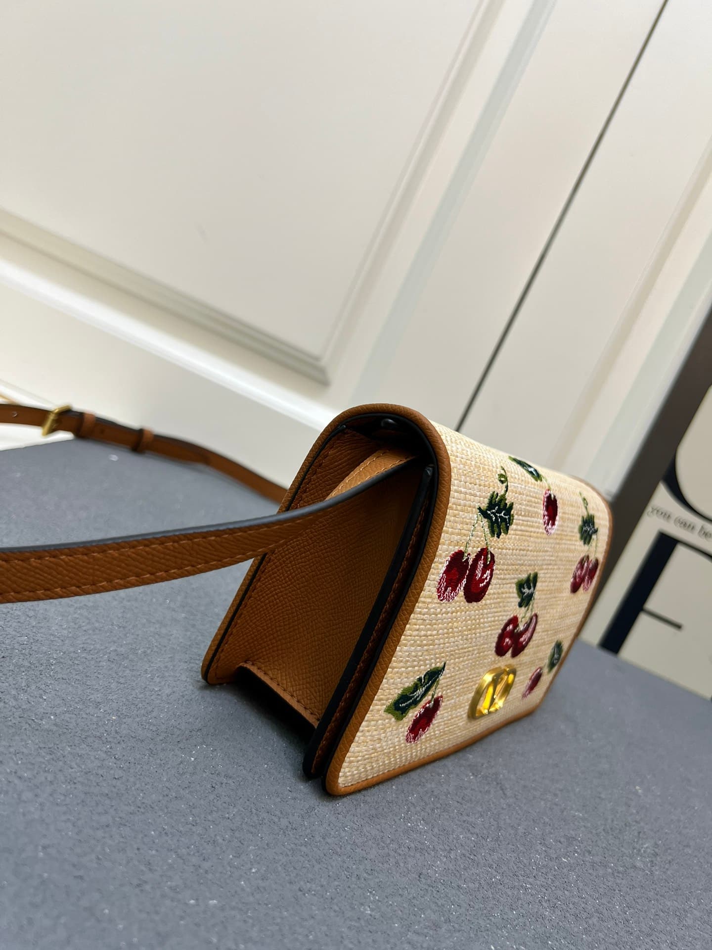 Valentino VLogo Signature Mini Shoulder Bag In Jacquard Raffia With Cherryfic Pattern Mid