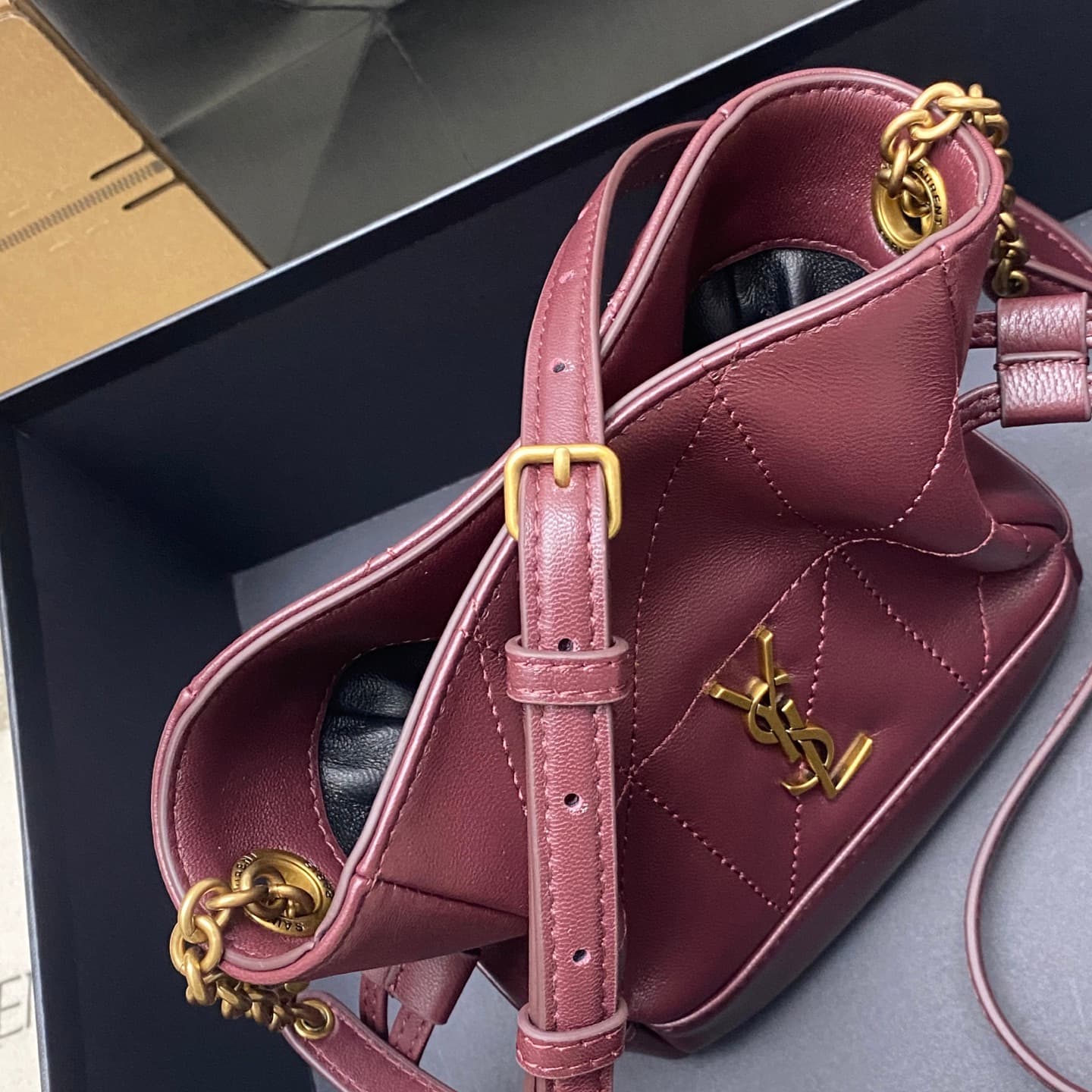 Saint Laurent Jamie Mini Leather Bucket Bag Burgundy Lambskin 859174 High