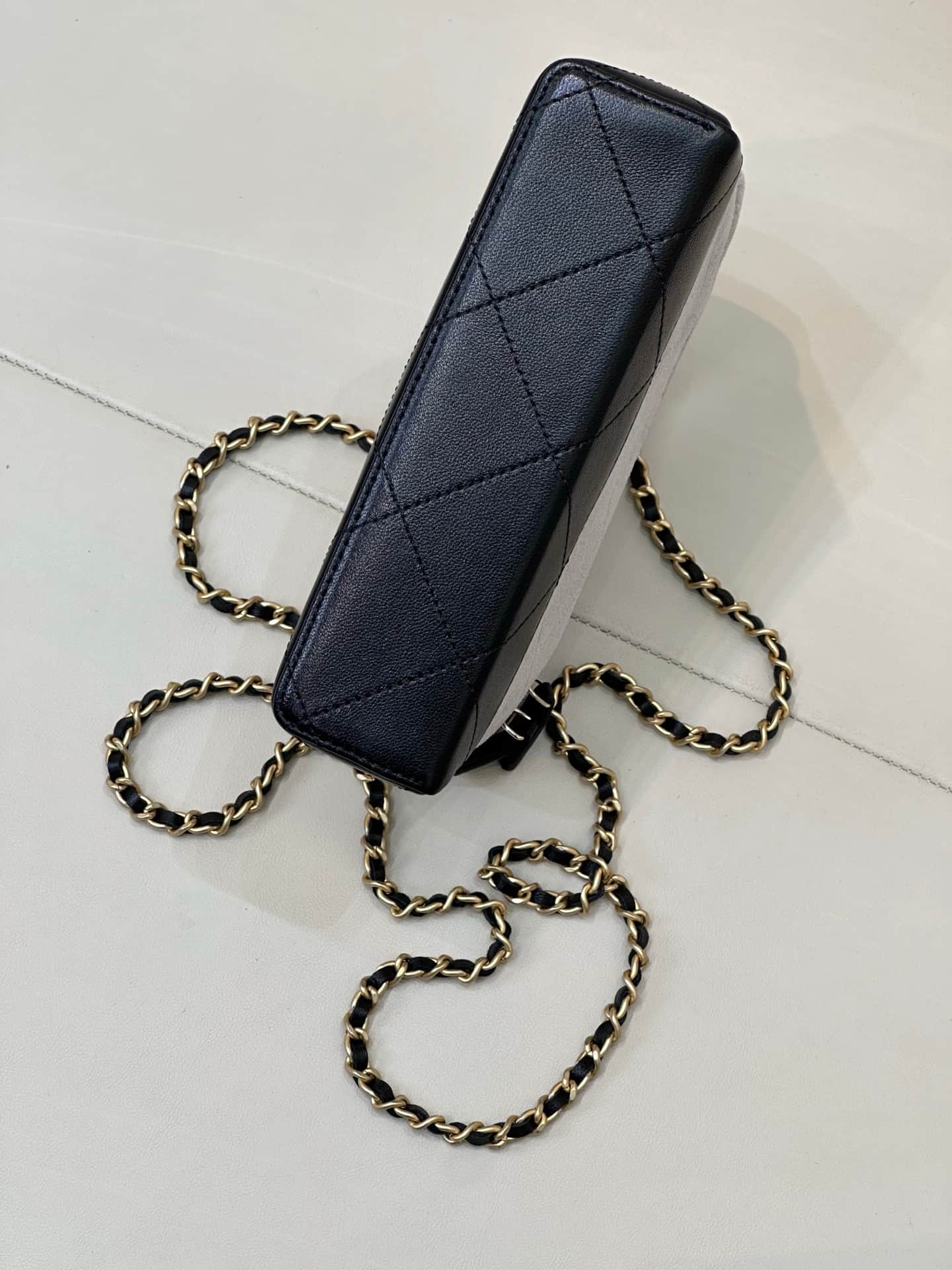 Chanel Vanity With Chain Suede Calfskin Shiny Lambskin & Gold-Tone Metal Gray & Black AP5186 TOP