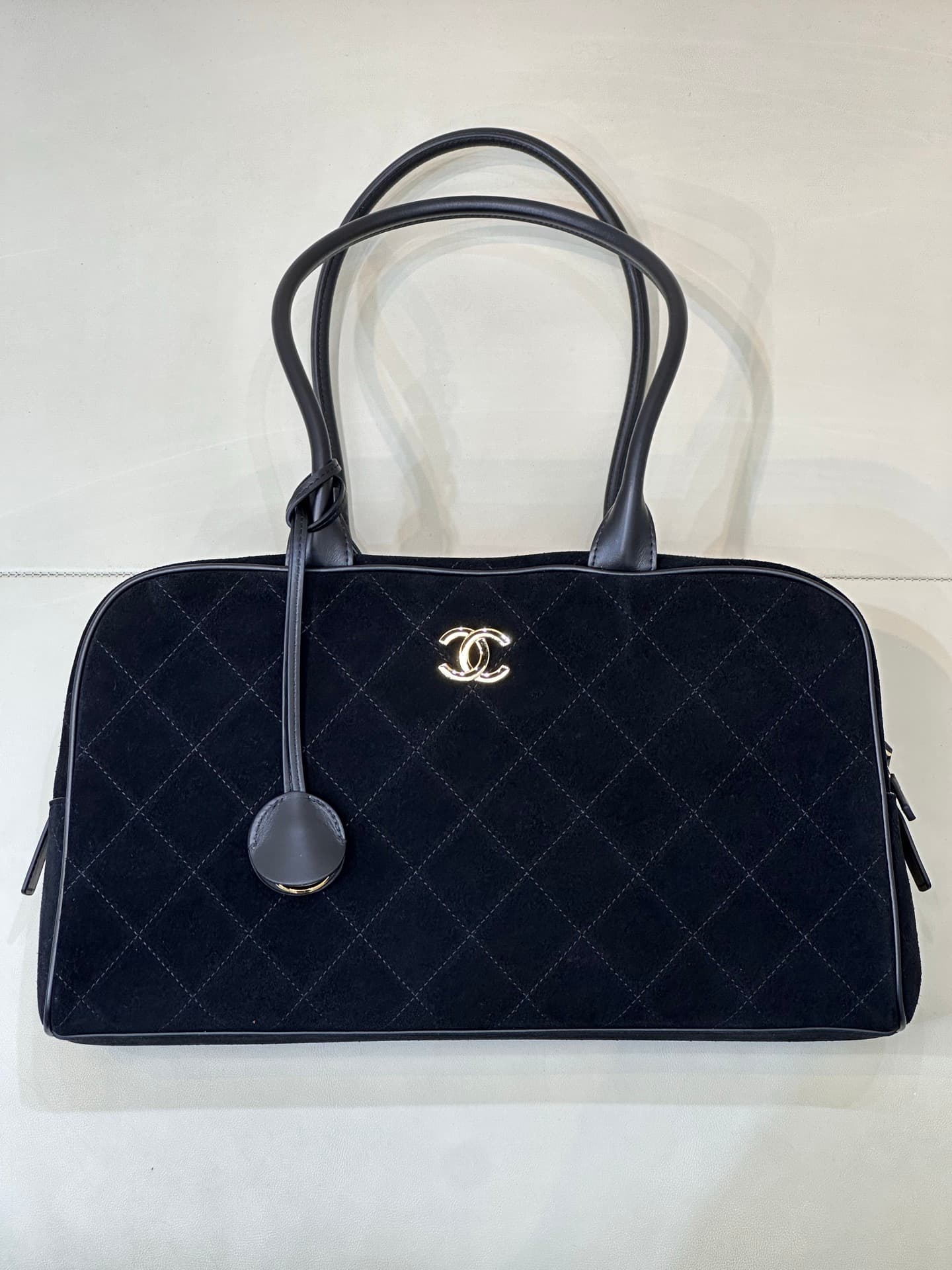 Chanel Bowling Bag Suede Calfskin Calfskin & Gold-Tone Metal Black TOP