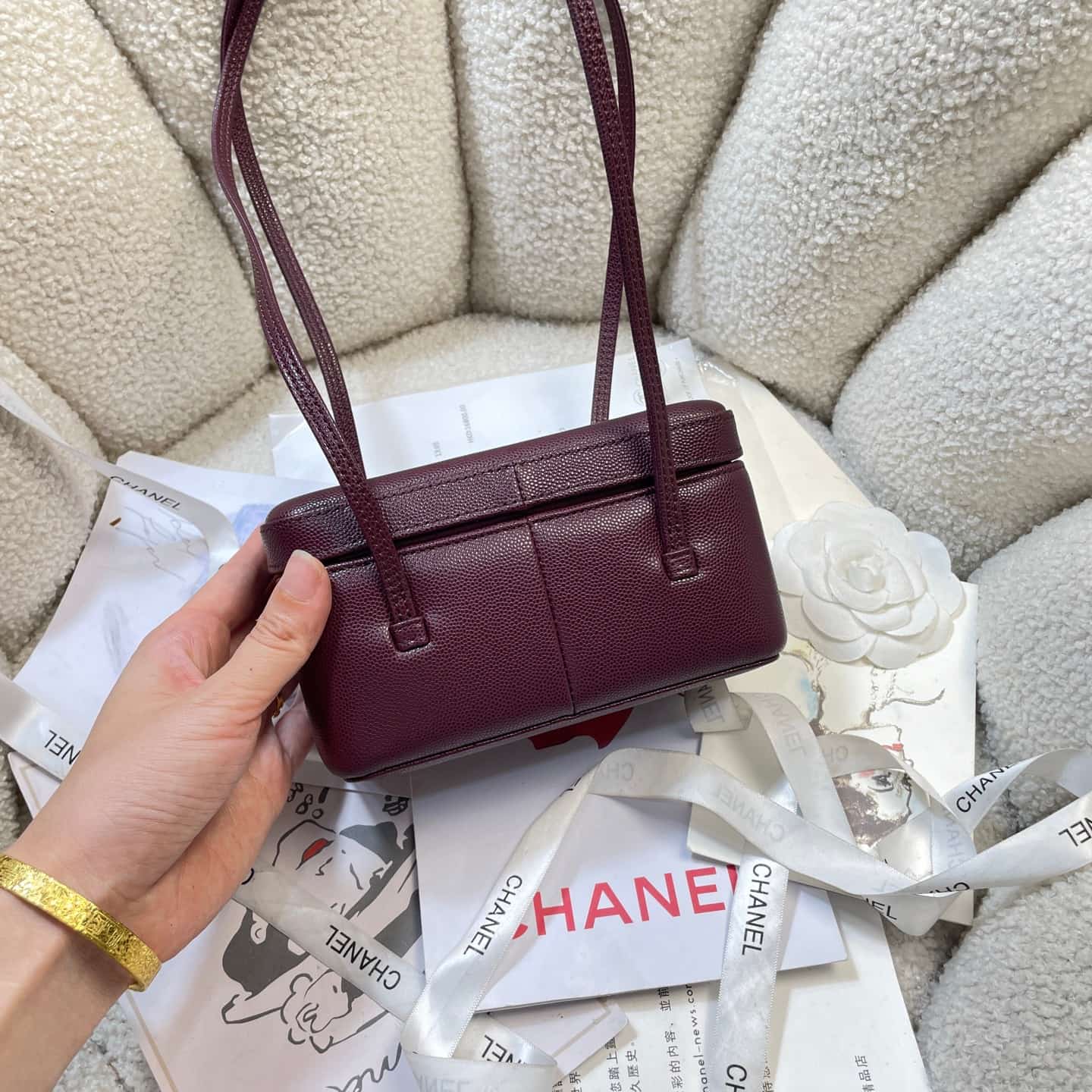 Chanel Long Vanity with Leather Strap Grained Shiny Calfskin & Gold-Tone Metal Dark Claret AP5067 A