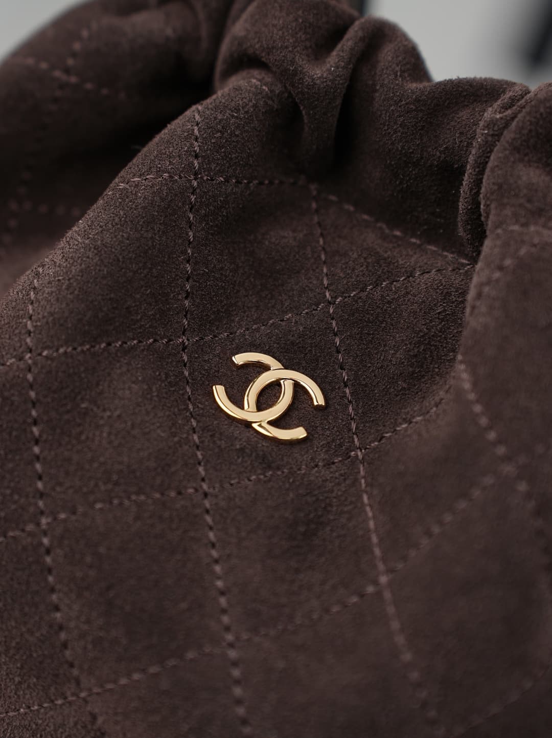 Chanel Clutch with Leather Strap Dark Brown quilted suede & Gold-tone Metal AP5228 A