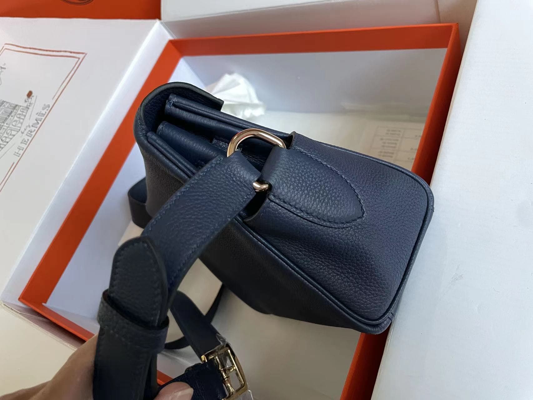 Hermes Kelly Messenger 25cm Taurillon Clemence Leather In Navy WAX