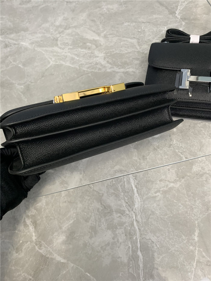 Hermes Mini Constance 18cm/24cm Epsom Bag Silver/Gold Metal Black High