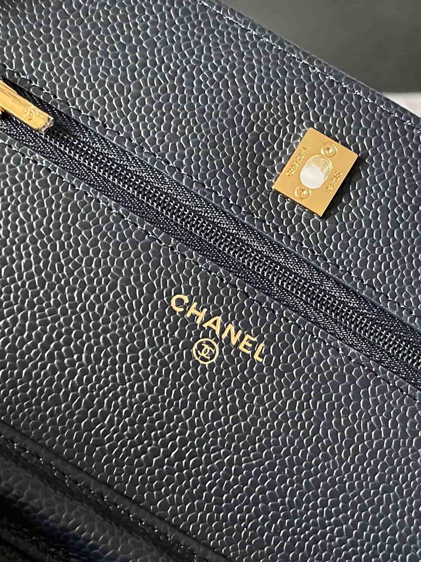 Chanel Classic Wallet on Chain Grained Shiny Calfskin & Gold-Tone Metal AP4241 Dark Blue A