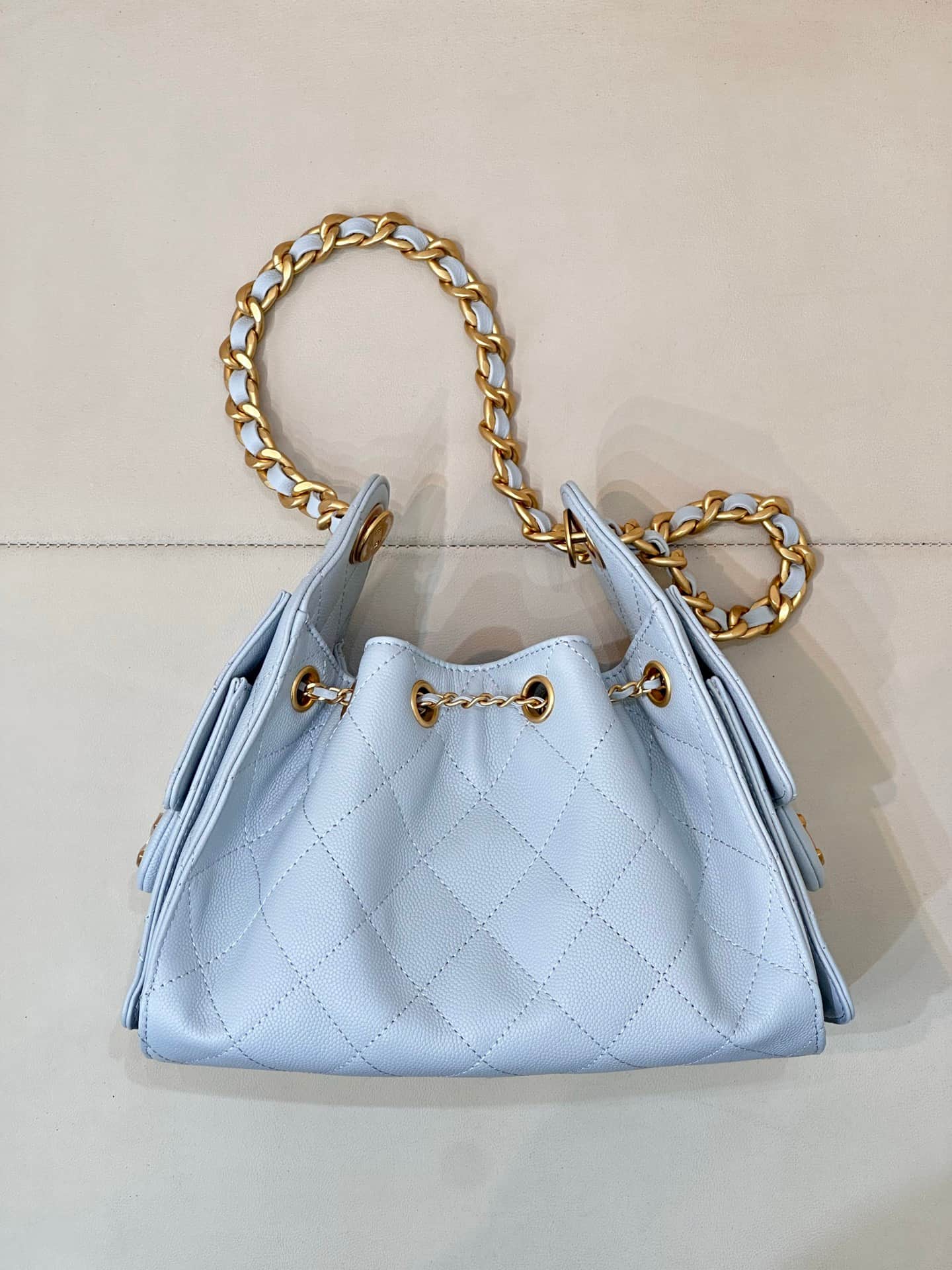 CHANEL 25 Mini Handbag AS5631 Grained Calfskin & Gold-tone Metal Light Blue TOP