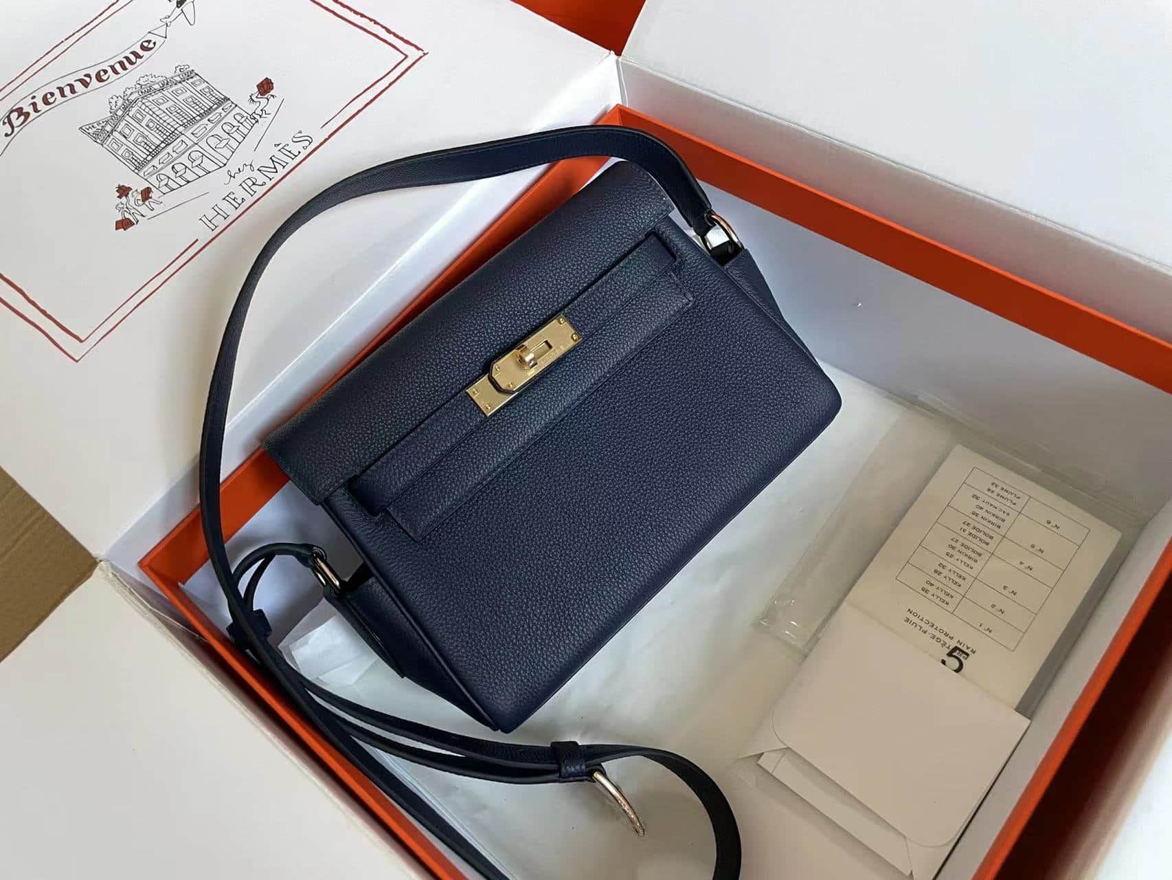 Hermes Kelly Messenger 25cm Taurillon Clemence Leather In Navy WAX