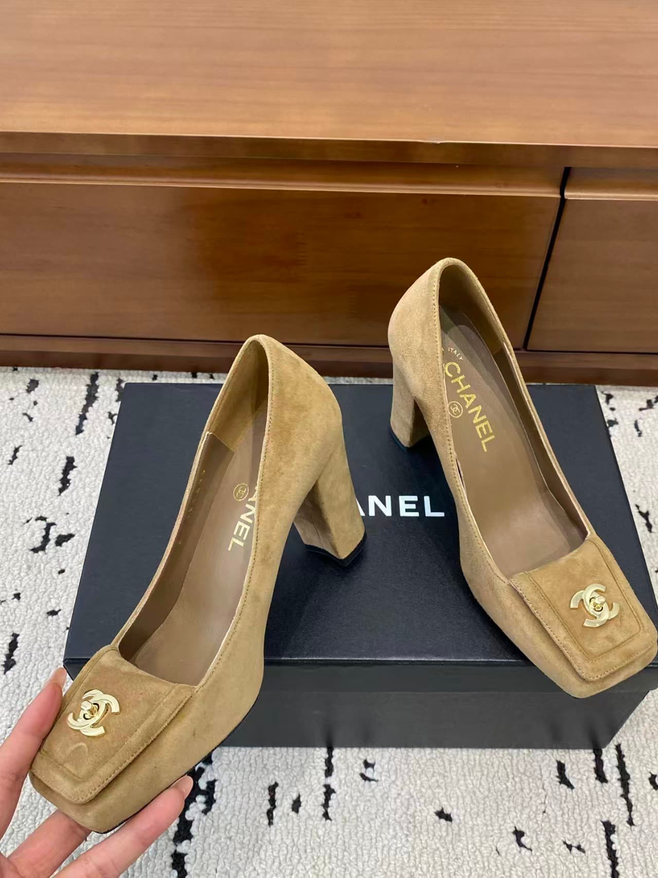 Chanel Suede Square-toe Pumps