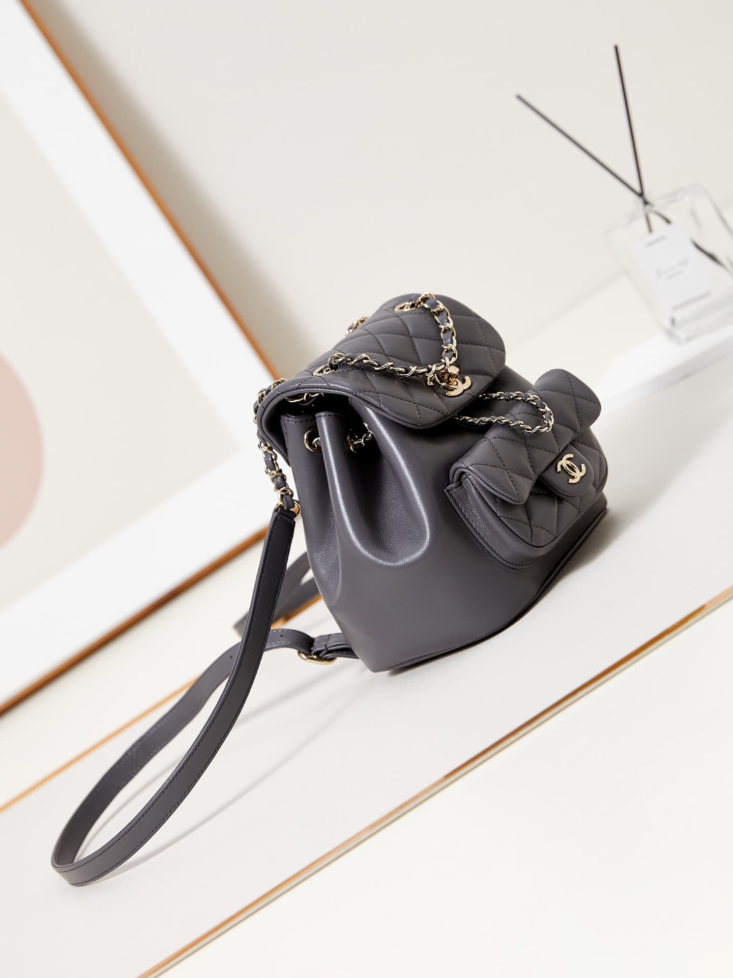 Chanel Small Quilted Duma Backpack Lambskin AS2908 Dark Grey A