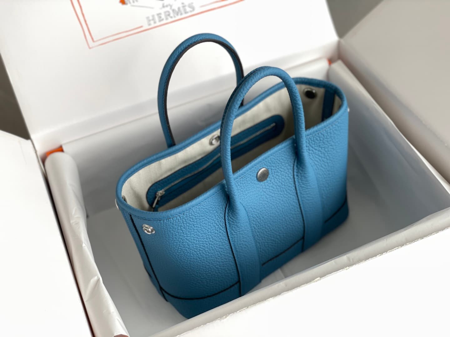 Hermes Garden Party 23 bag in Blue Zanzibar Togo Leather WAX High