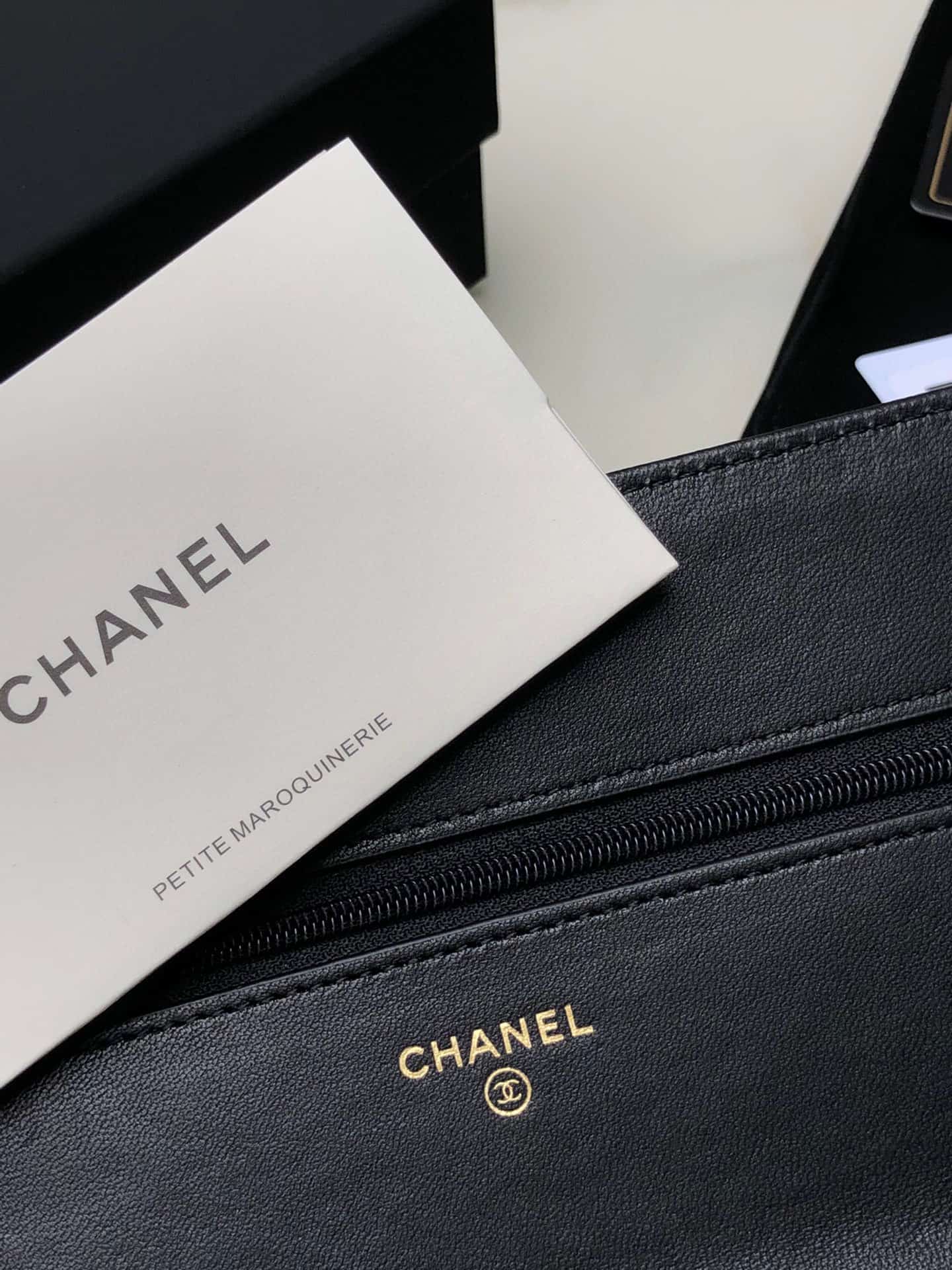 Chanel Wallet on Chain Lambskin Leather & Gold-Tone Metal Black AP0957 A