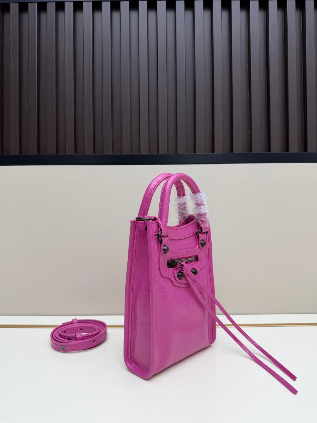 Balenciaga Le City Leather Tote Phone Holder Vibrant Pink High