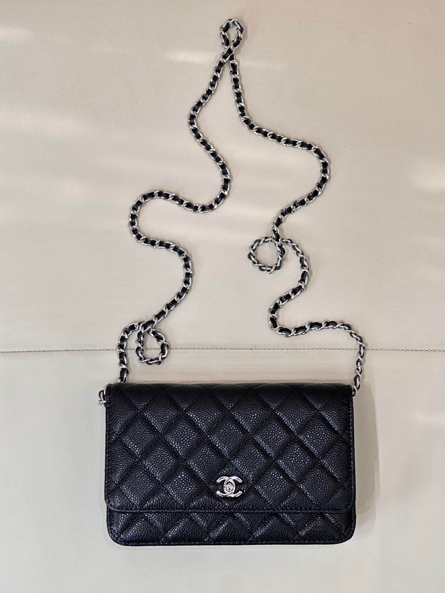 Chanel Classic Wallet on Chain Grained Shiny Calfskin & Silver-Tone Metal AP4241 Black TOP