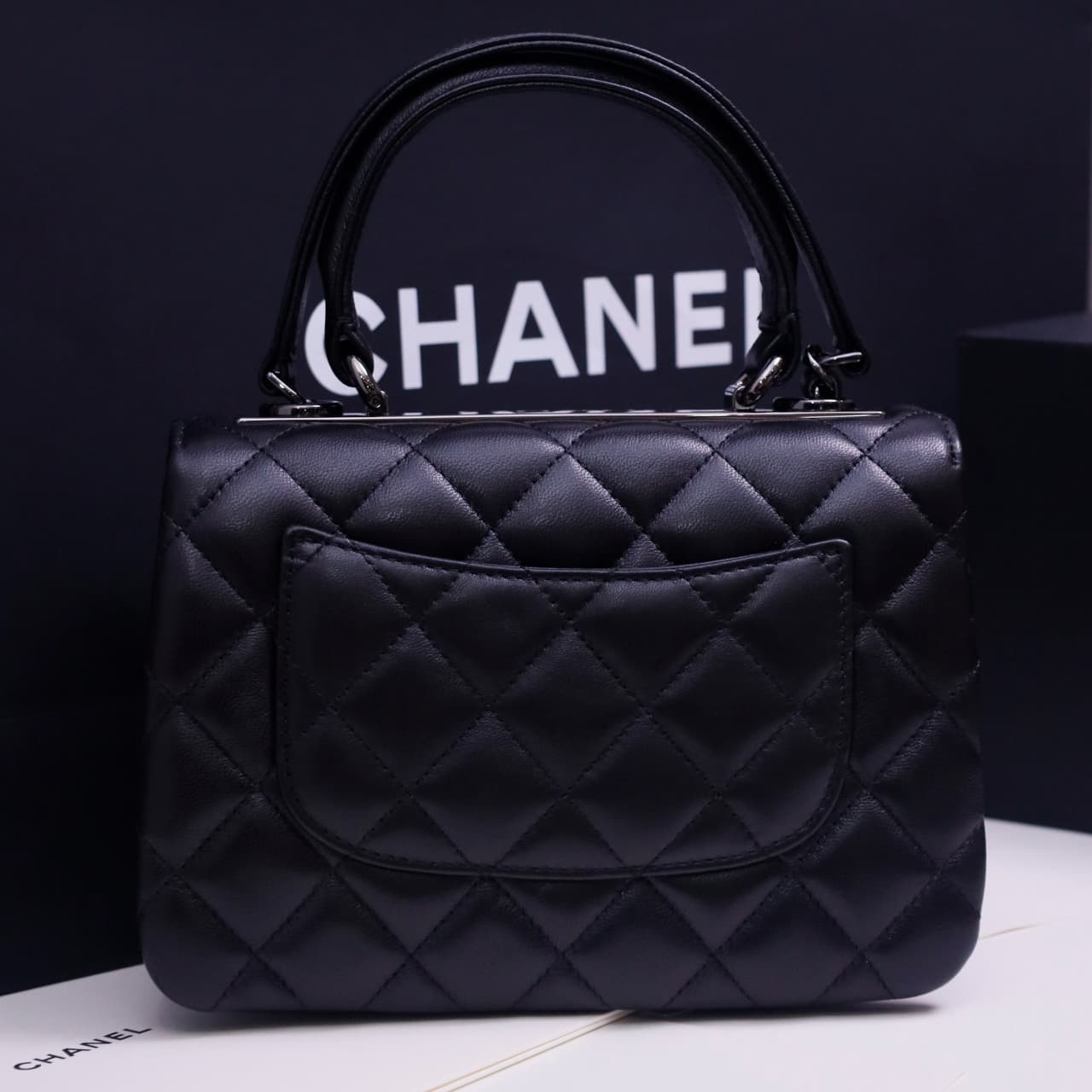 Chanel MINI FLAP BAG WITH TOP HANDLE AS4654 Lambskin &Black-Tone Metal Black A