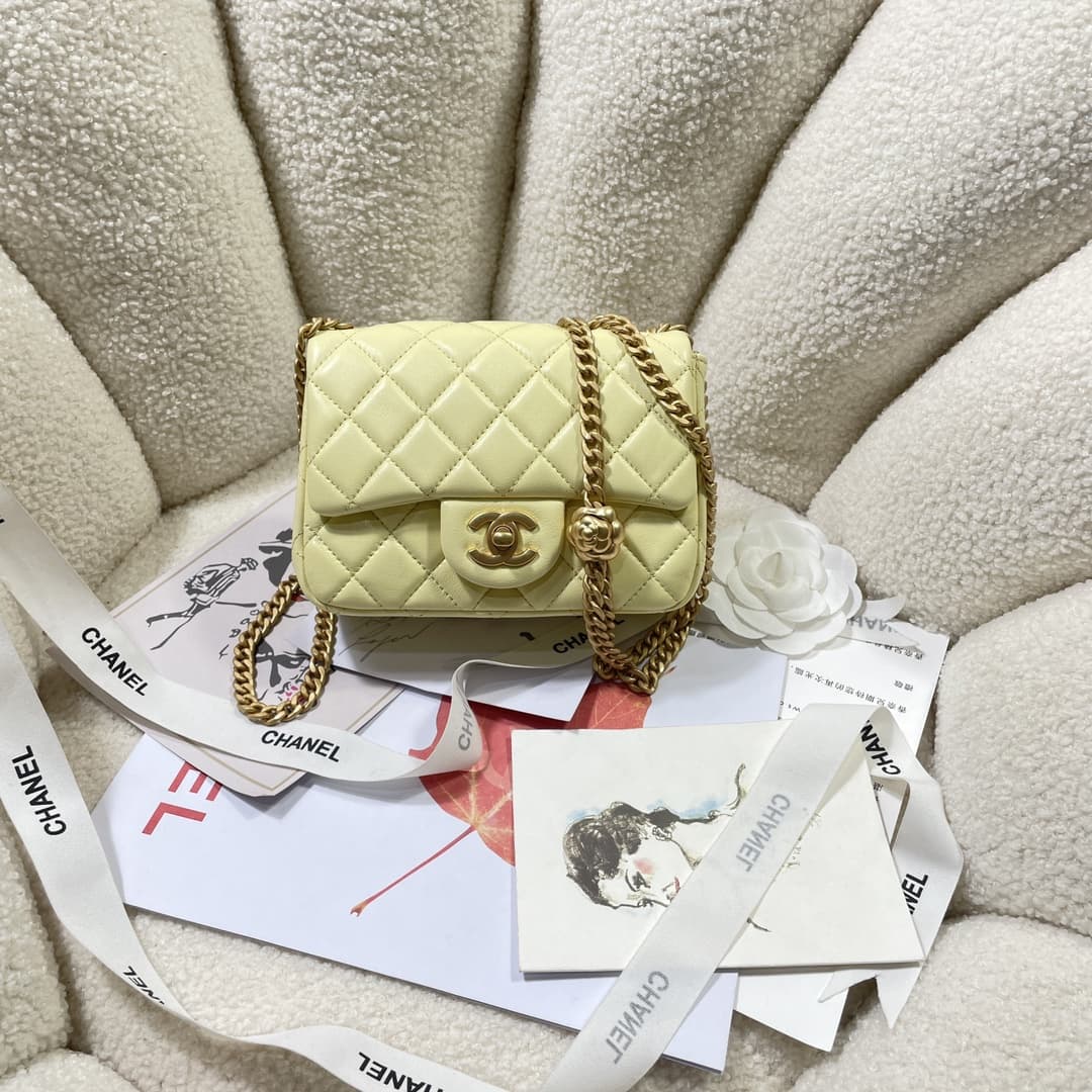 Chanel SUPERMINI FLAP BAG AS4040 Lambskin & Gold-Tone Metal Yellow A