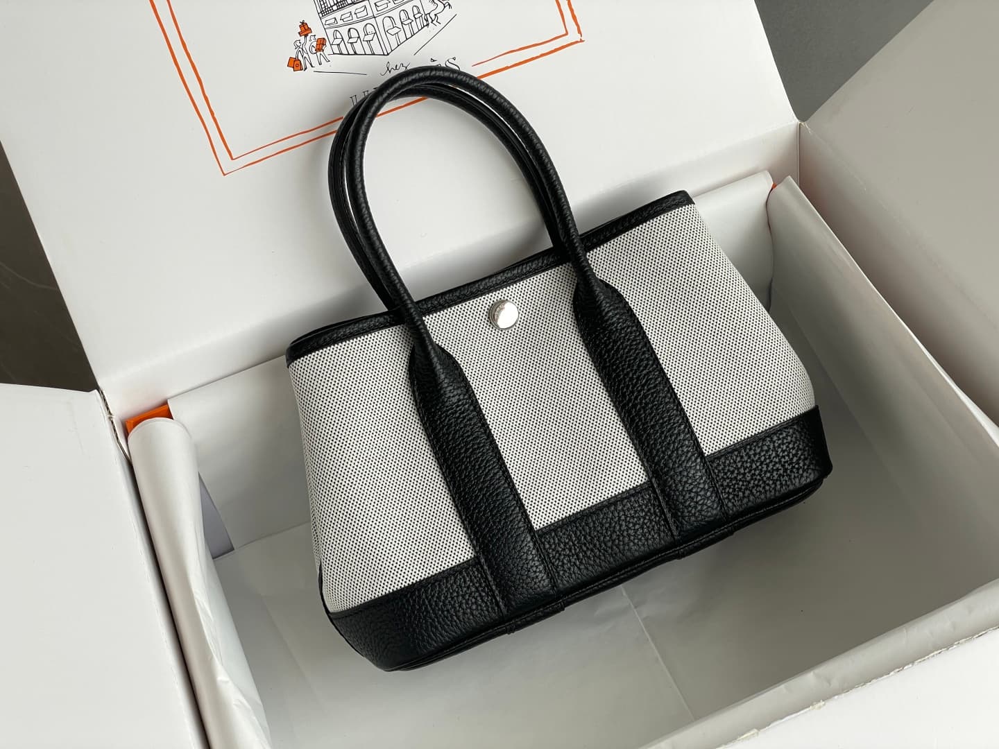 Hermes Garden Party 23 bag in Black Togo Leather With Canvas WAX High