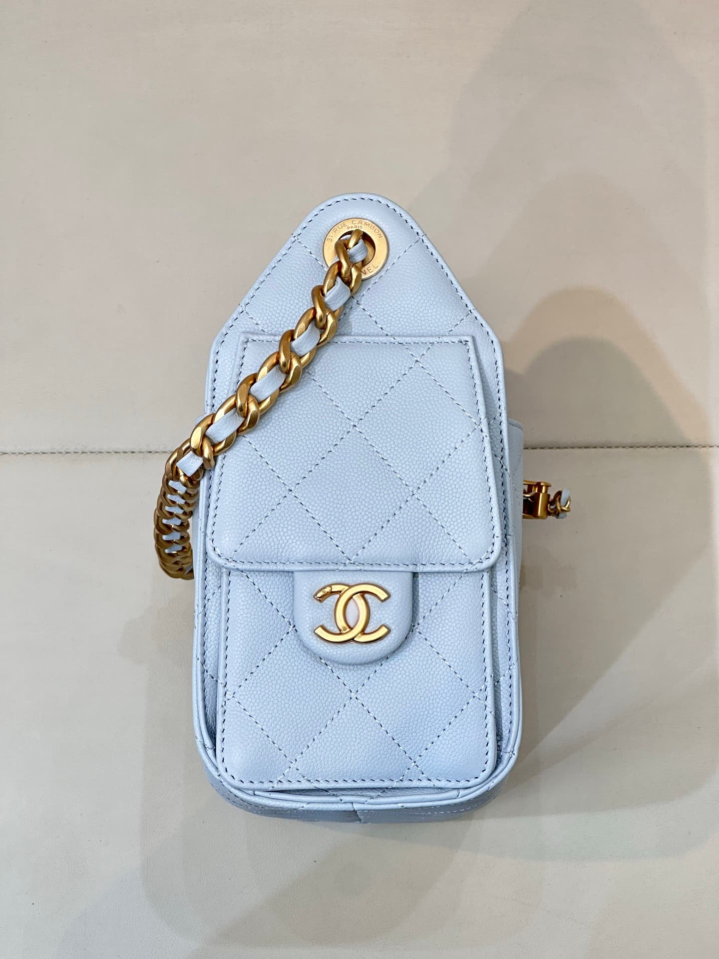 CHANEL 25 Mini Handbag AS5631 Grained Calfskin & Gold-tone Metal Light Blue TOP