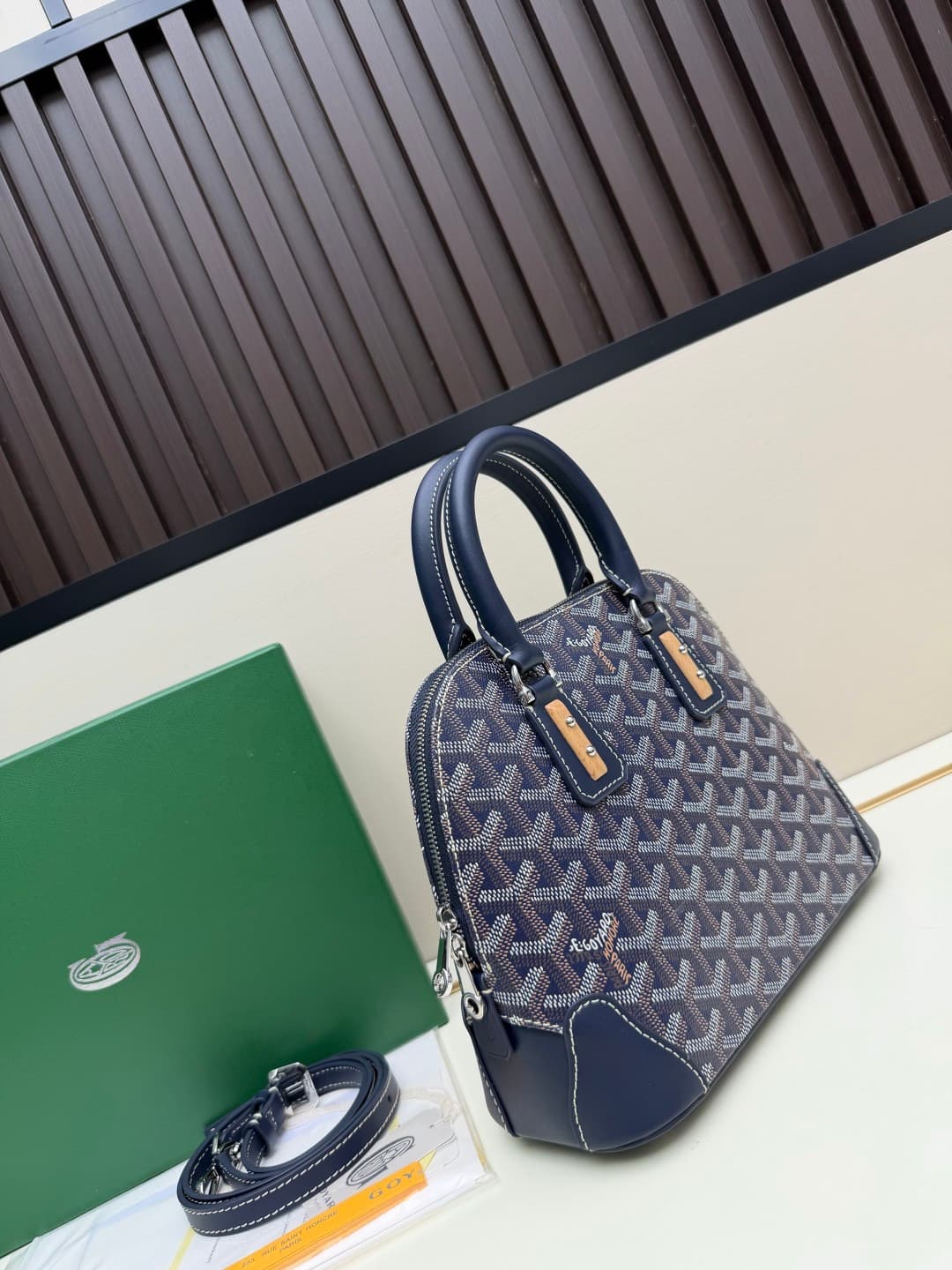 Goyard Vendôme mini bag in Goyardine coated canvas navy blue high