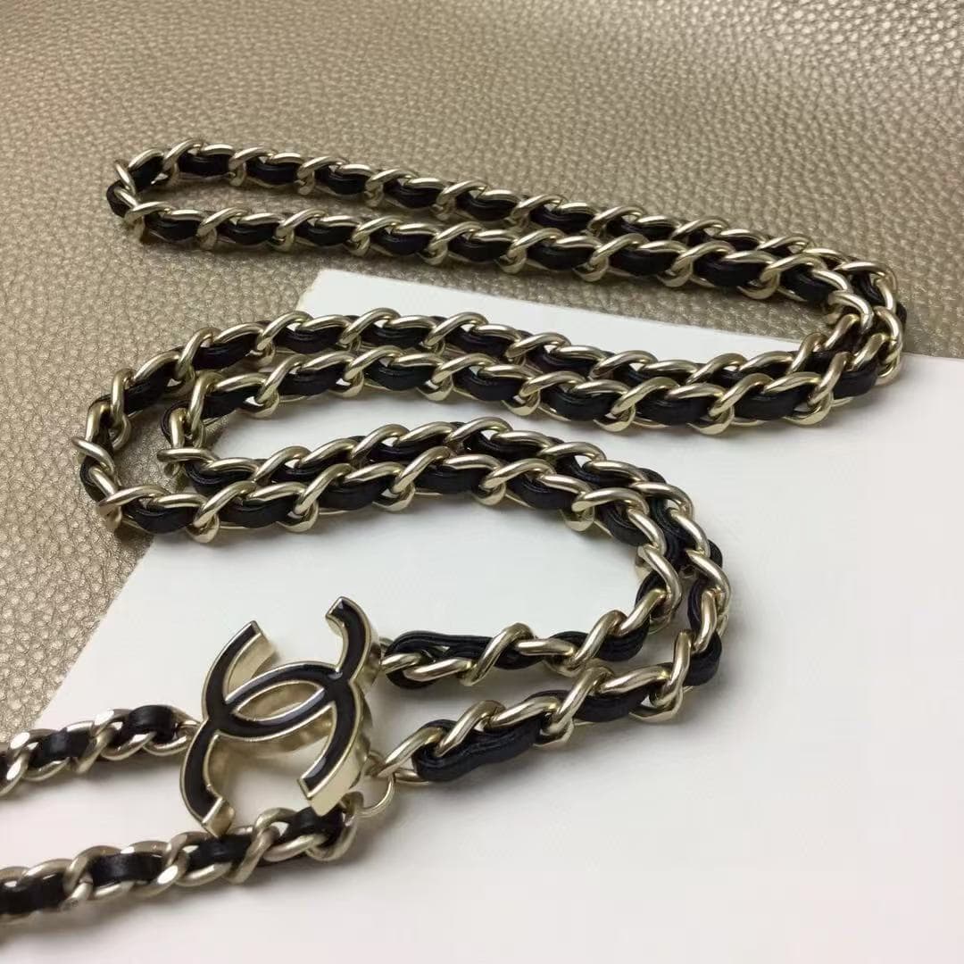 Chanel interwoven leather and metal chain belt