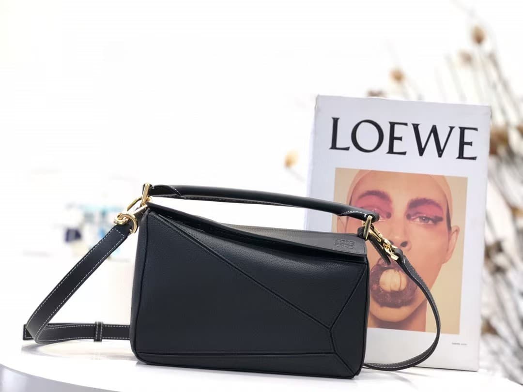 Small Puzzle bag in grained calfskin Black Gold-Metal High