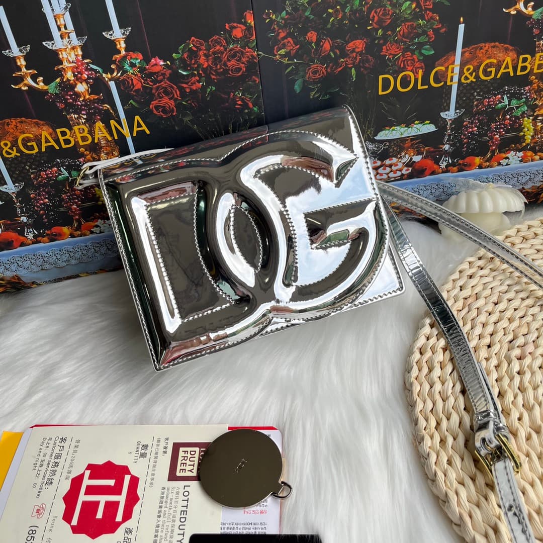 Dolce & Gabbana sliver patent calf leather DG Logo crossbody bag high