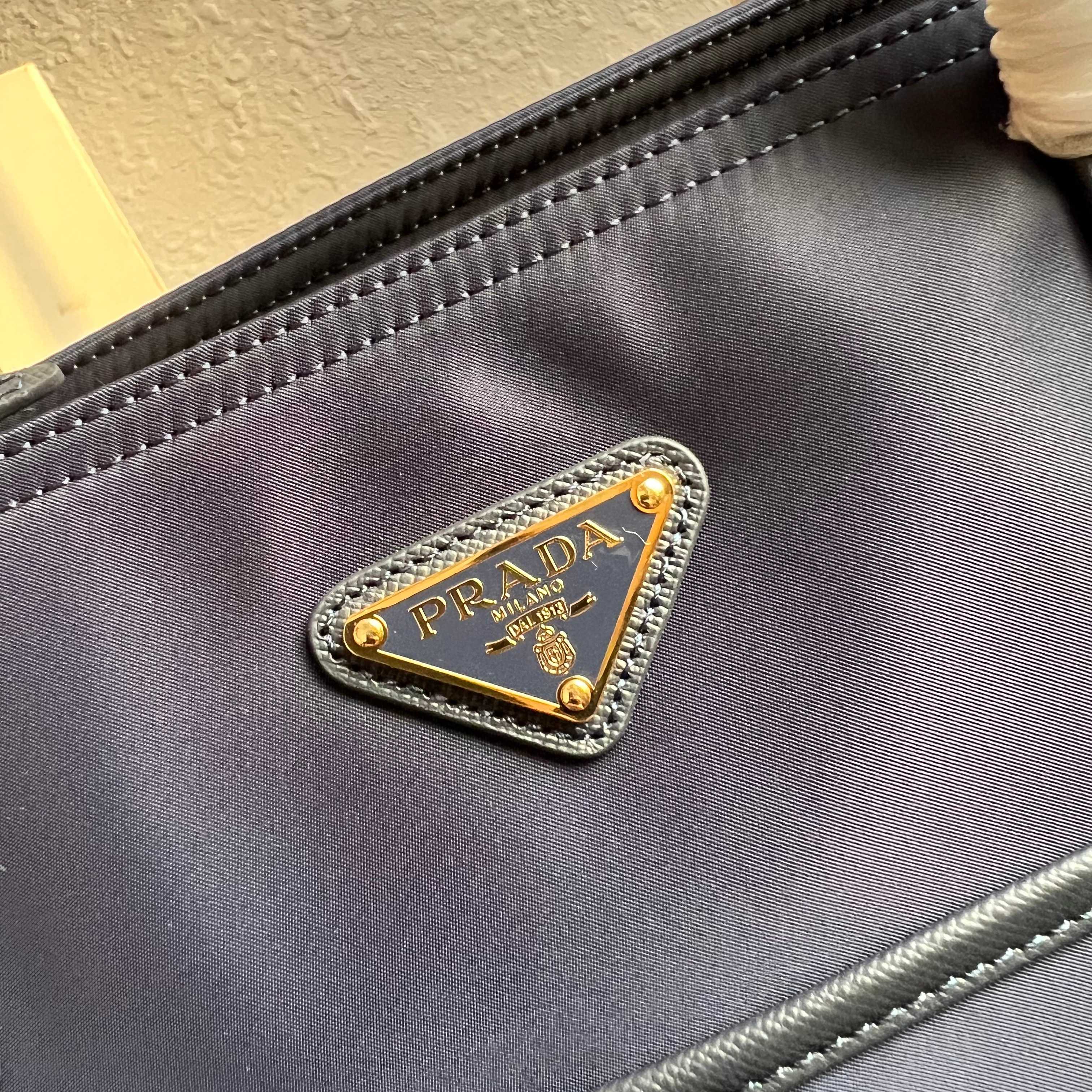 Prada Re-Edition 1978 medium Re-Nylon and Saffiano leather tote bag 1BG555 Baltic Blue High