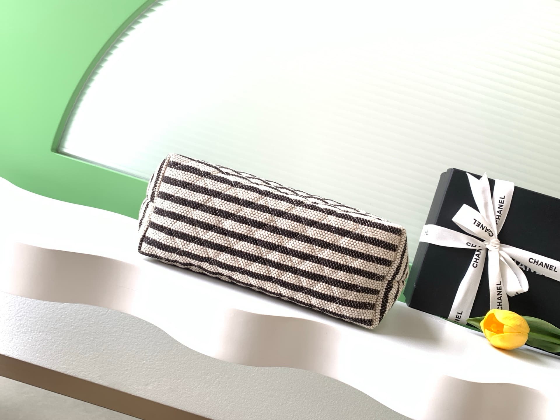 Chanel Zipped Case Printed Fabric & Gold-Tone Metal Black & White AS4988 A
