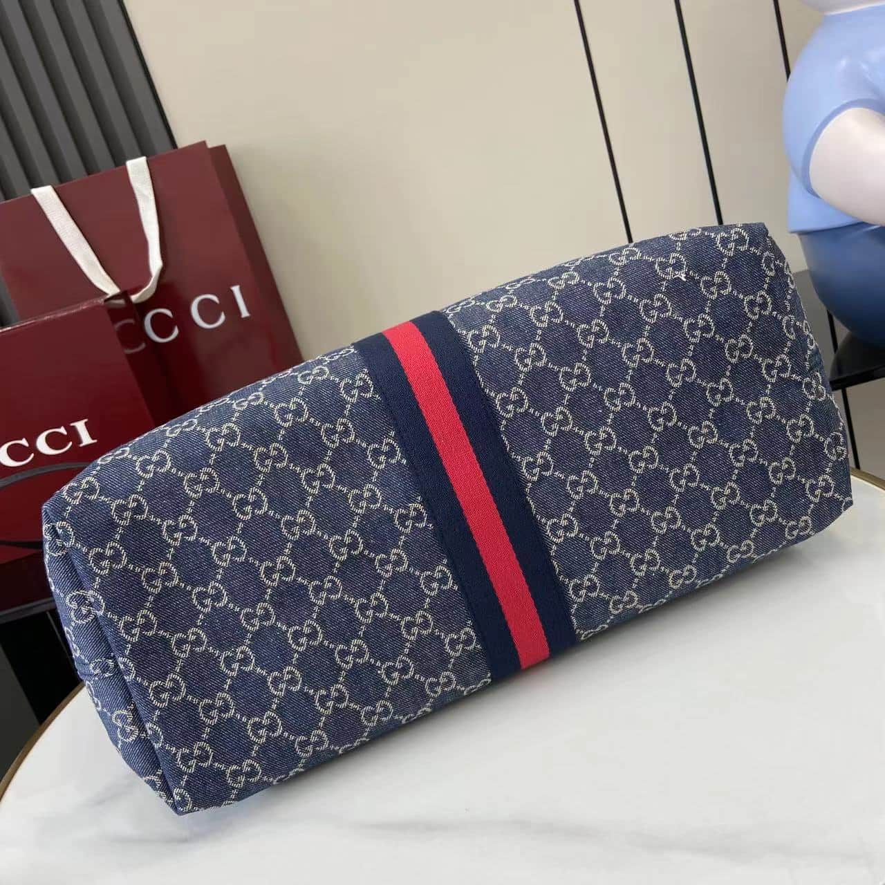 Gucci Giglio large tote bag blue and white GG denim 853971 High