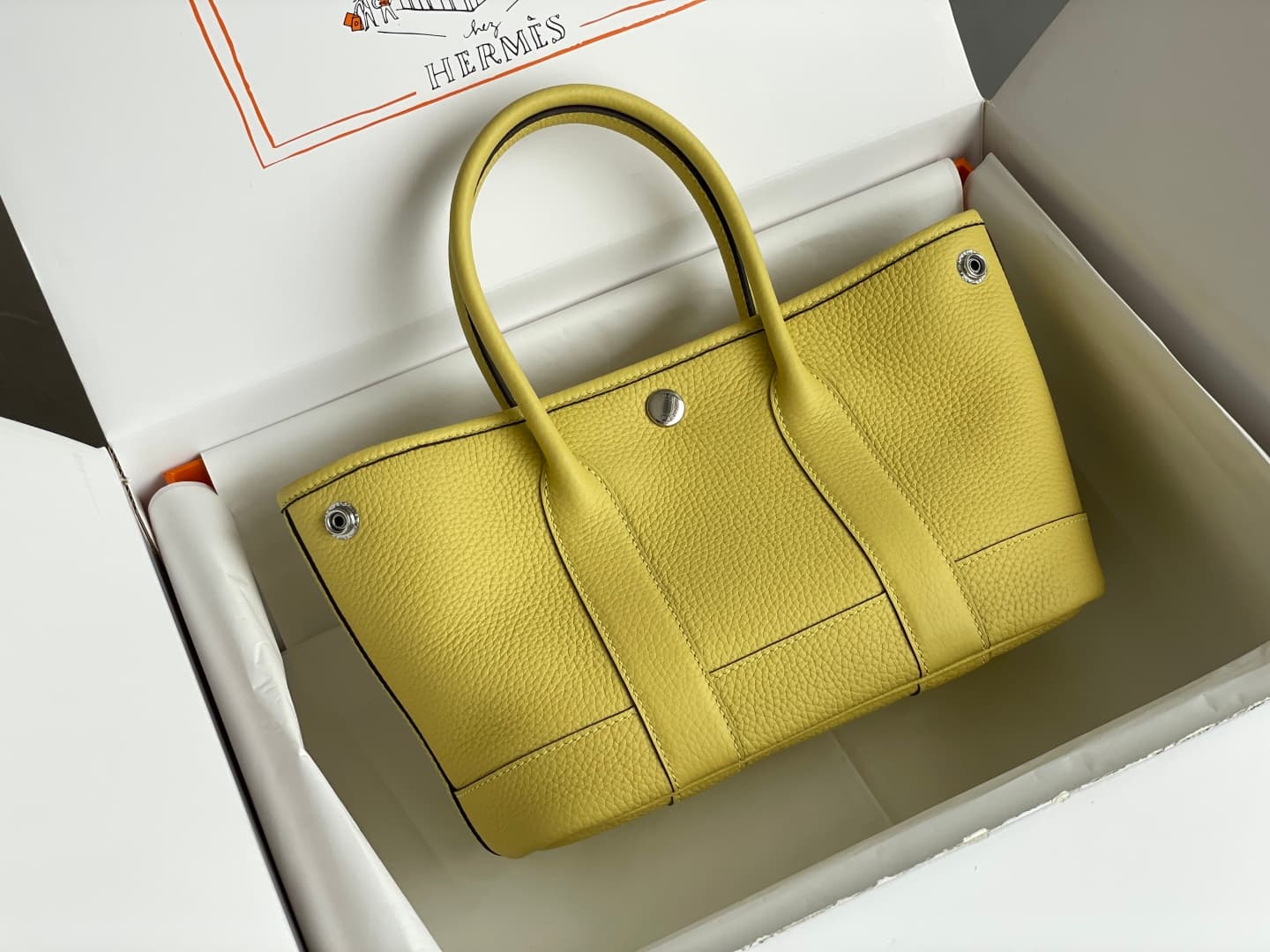 Hermes Garden Party 23 bag in Jaune Poussin Togo Leather WAX High