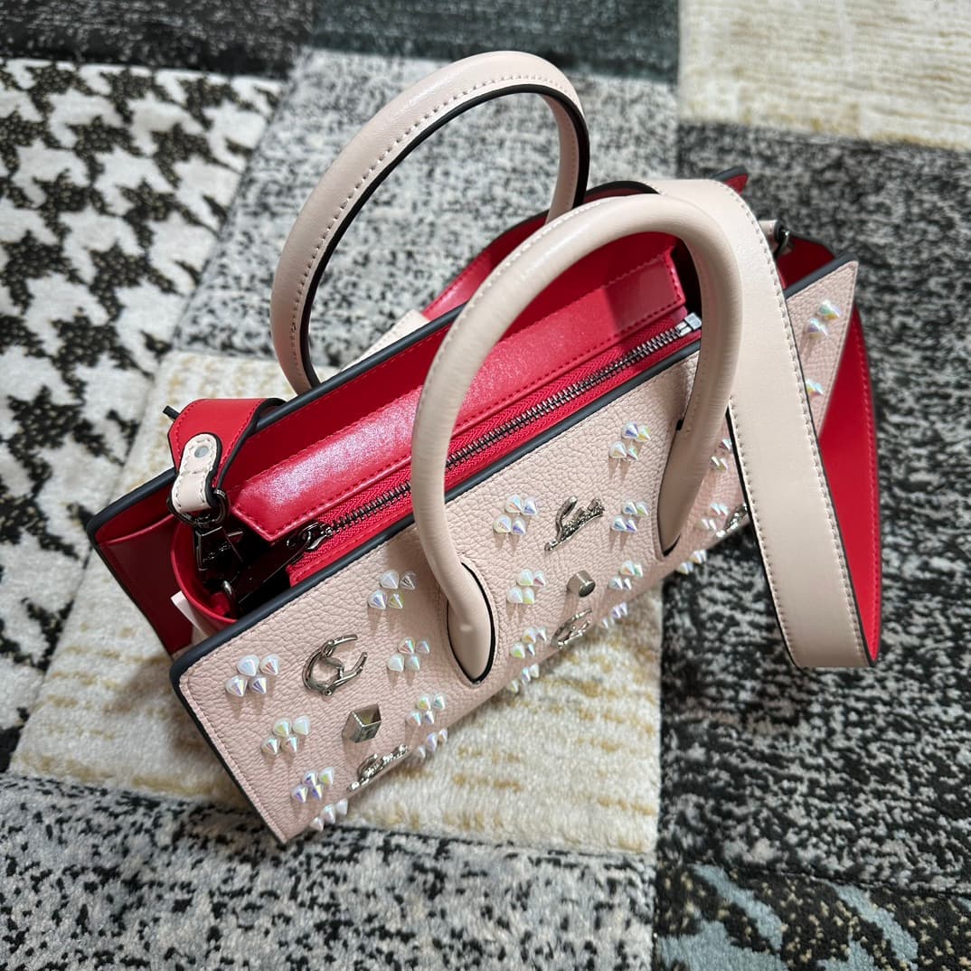 Christian Louboutin Paloma leather tote bag in white with spikes &studs High