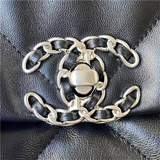 Large Chanel 19 Flap Bag Lambskin Black Silver High