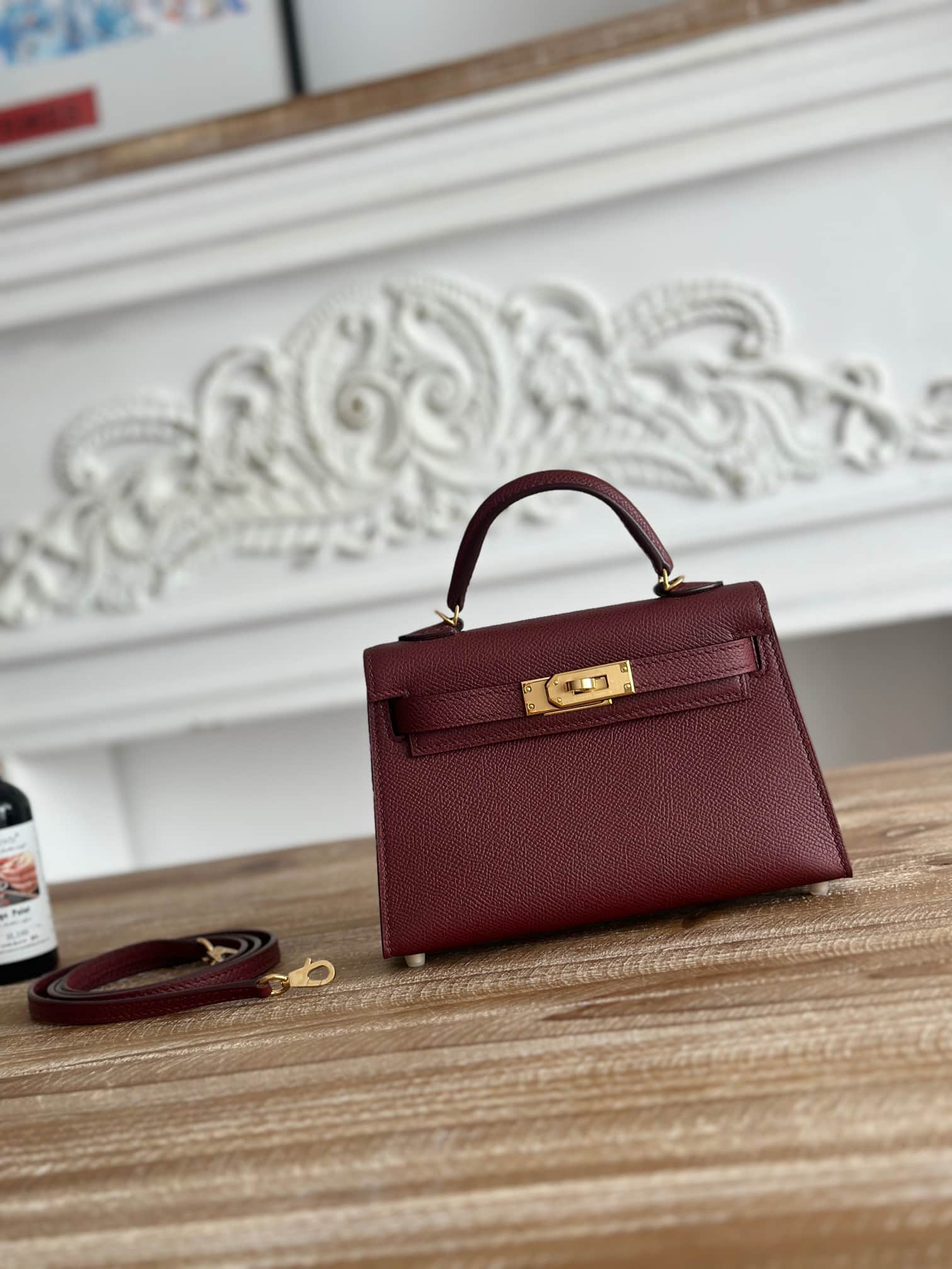 Hermes Kelly Mini II Bag Epsom Leather WAX Bordeaux High