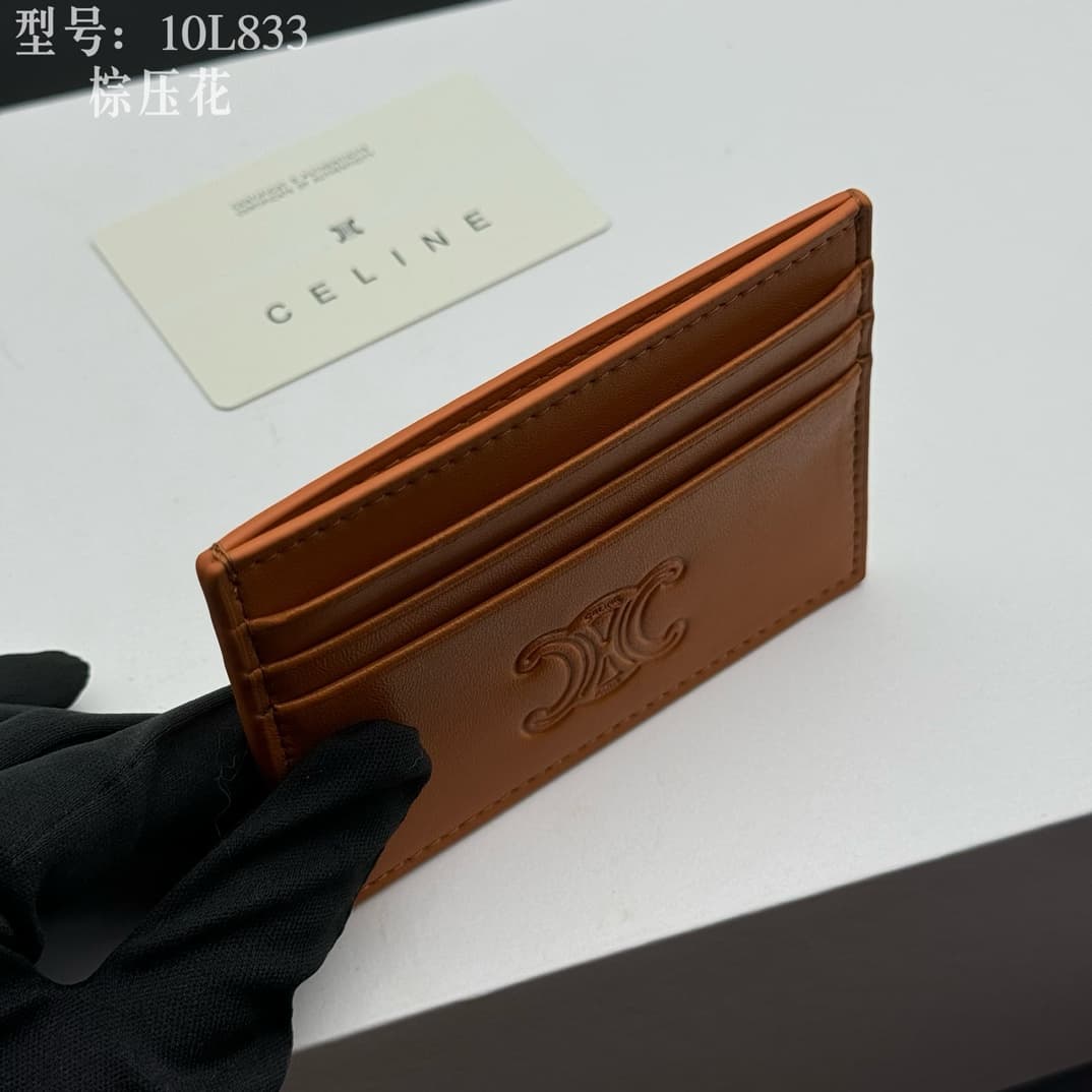 Celine Cuir Triomphe Card Holder in Caramel smooth calfskin leather High