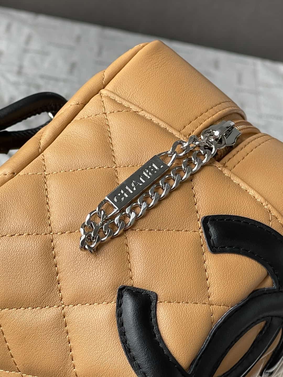 Chanel Cambon Ligne Bowler bag Calfskin & Silver-Tone Metal AS25172 Beige High