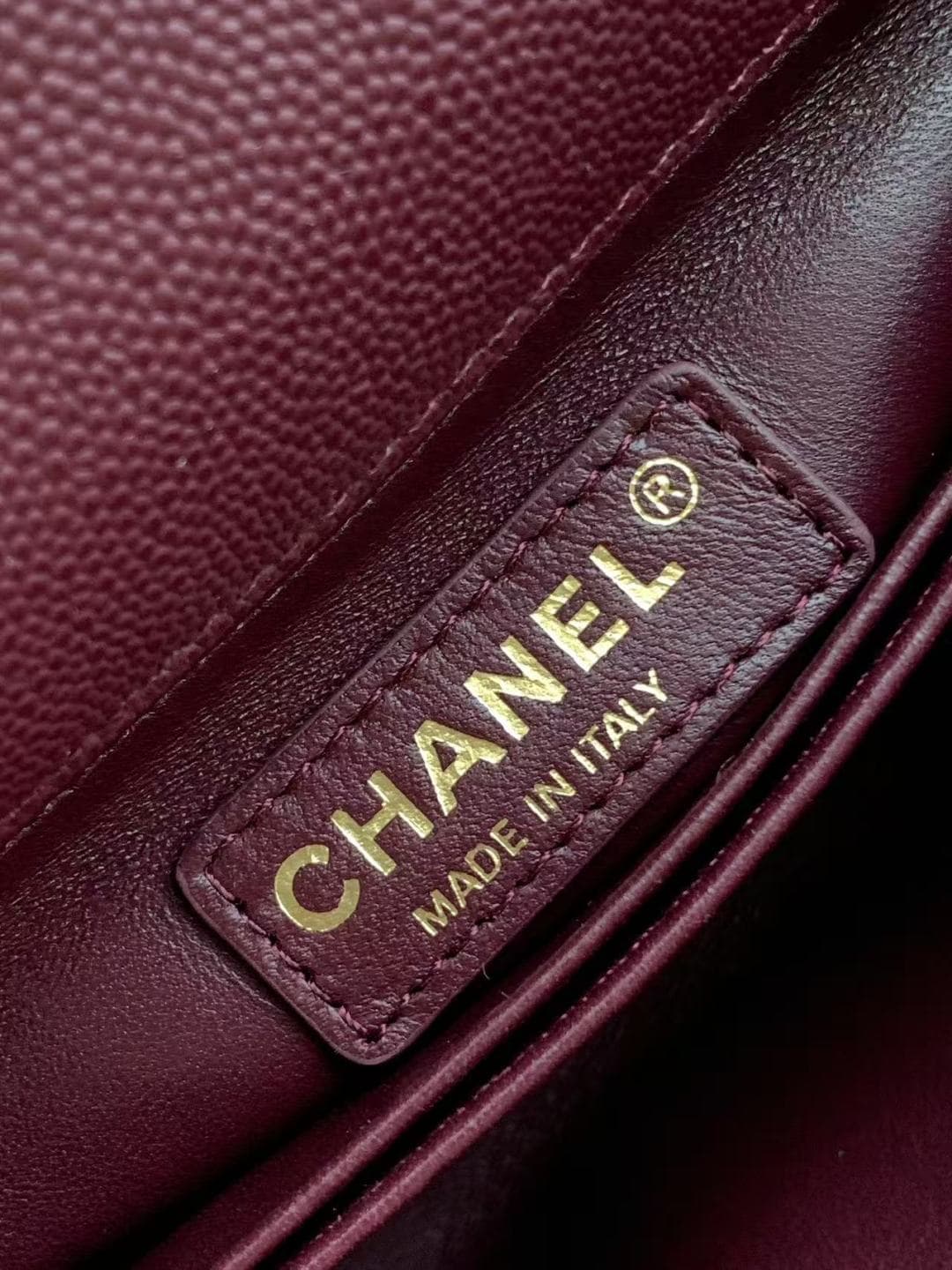 FLAP BAG WITH TOP HANDLE Grained Calfskin & Gold-Tone Metal A92990 Burgundy Binding A