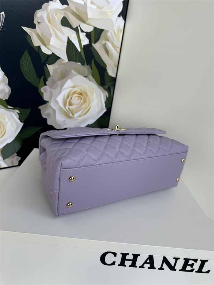 Medium FLAP BAG WITH TOP HANDLE Grained Calfskin Purple-binding Gold Metal High