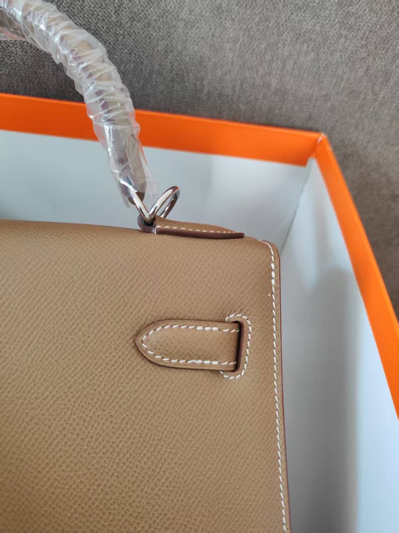 Hermes Kelly 25/28/32cm Sellier Bag Epsom Leather Silver/Gold Metal In Etoupe WAX High
