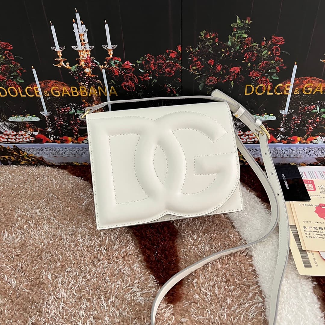 Dolce & Gabbana White calf leather DG Logo crossbody bag high